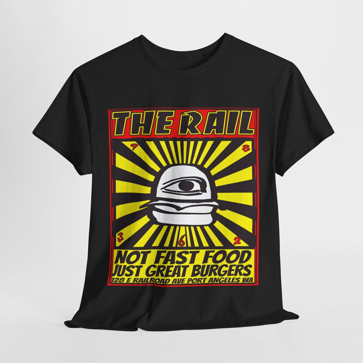 Retro Burger Tee - The Rail Not Fast Food Just Great Burgers