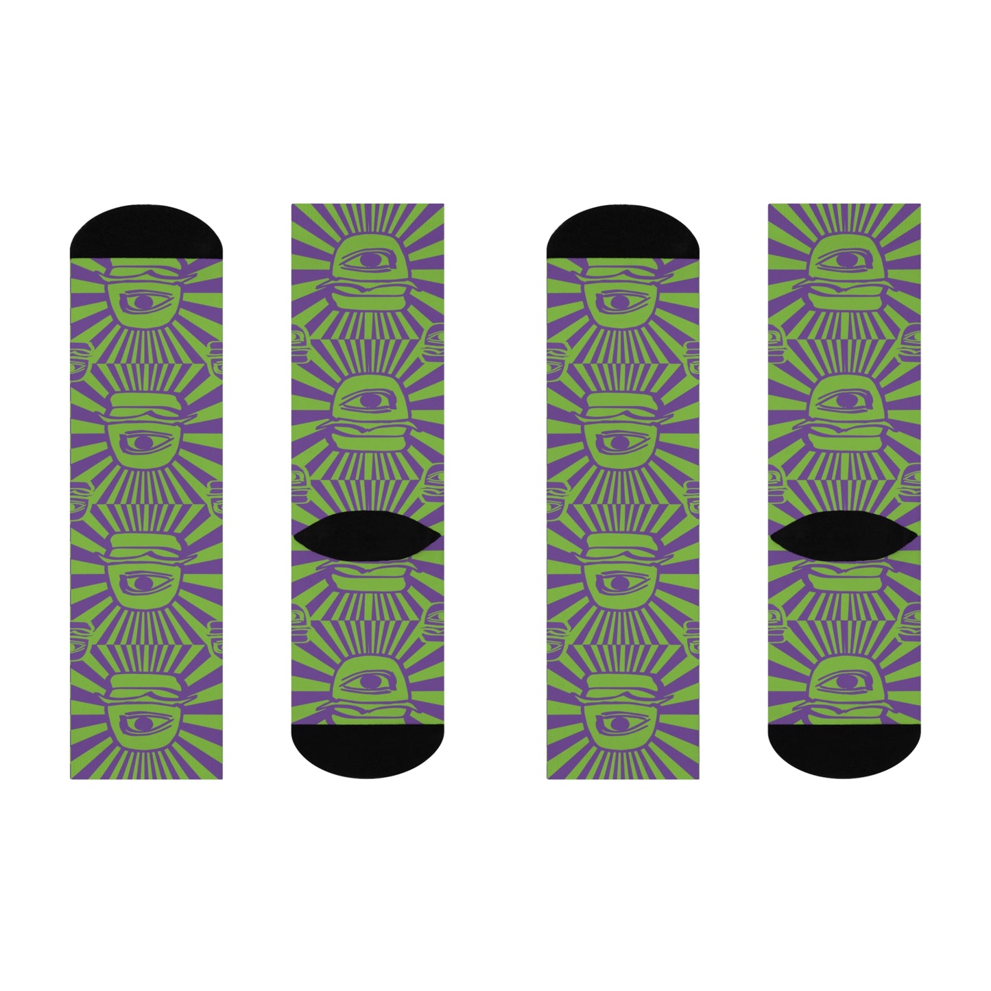 all seeing burger eye Cushioned Crew Socks - Purple and Green