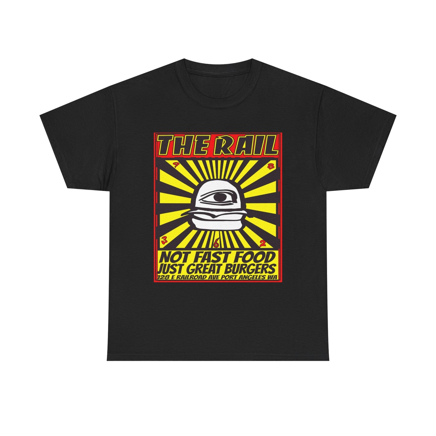 Retro Burger Tee - The Rail Not Fast Food Just Great Burgers