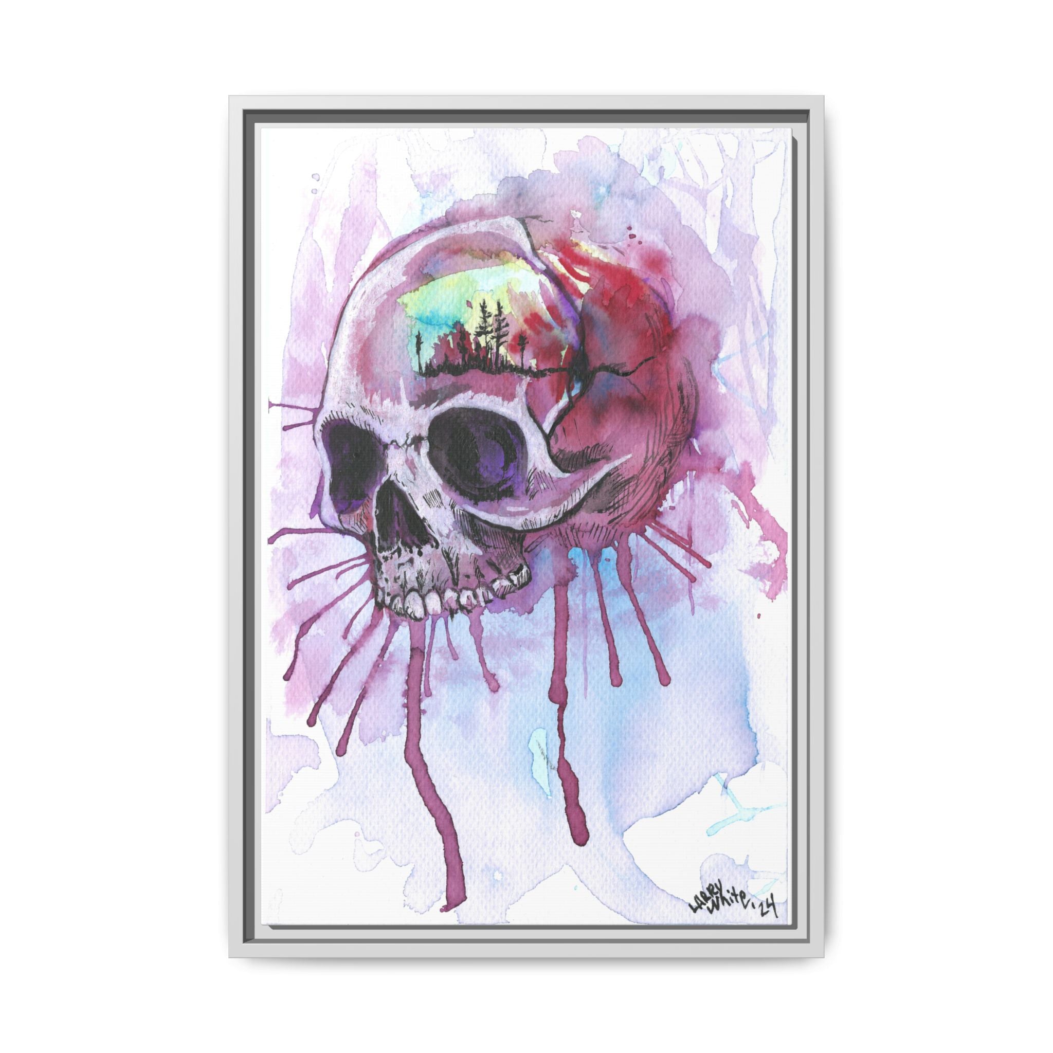 Sweet Home Watercolor Skull Canvas Print — Matte Framed Wall Art