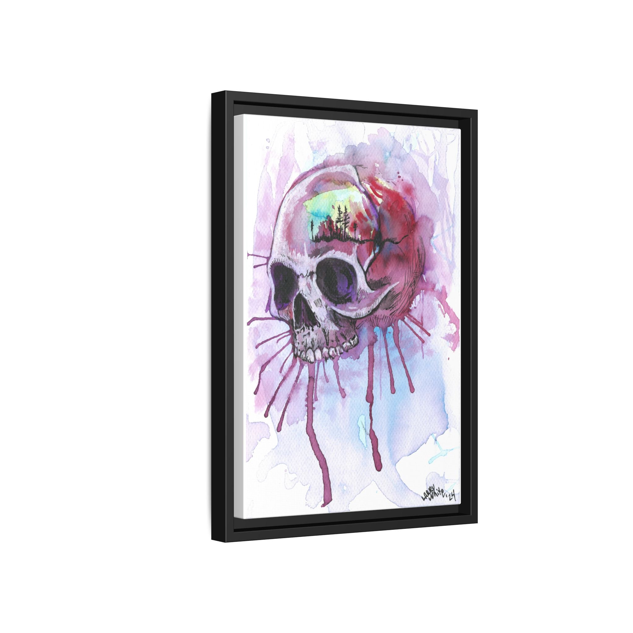 Sweet Home Watercolor Skull Canvas Print — Matte Framed Wall Art