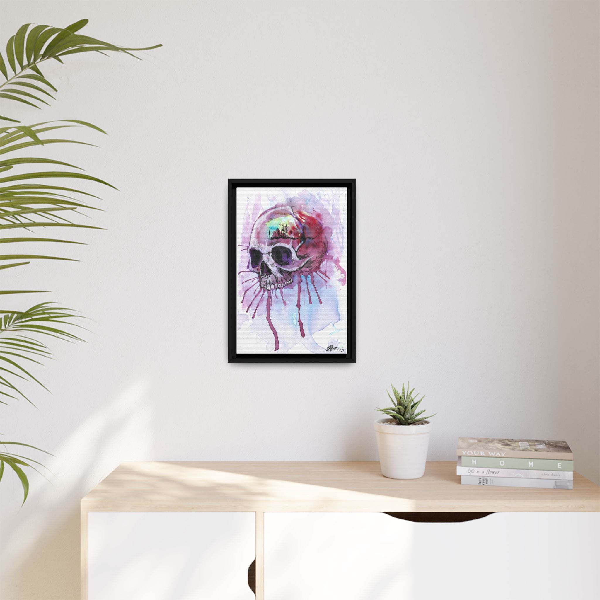 Sweet Home Watercolor Skull Canvas Print — Matte Framed Wall Art