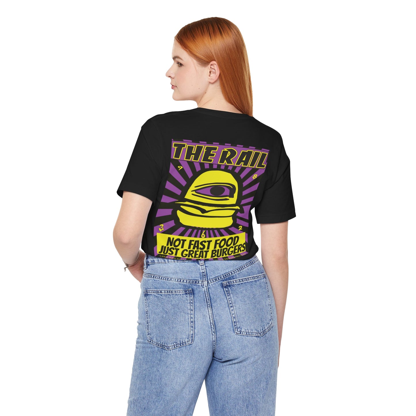 Retro Burger Graphic Tee - Unisex Short Sleeve Shirt with 'The Rail' Print
