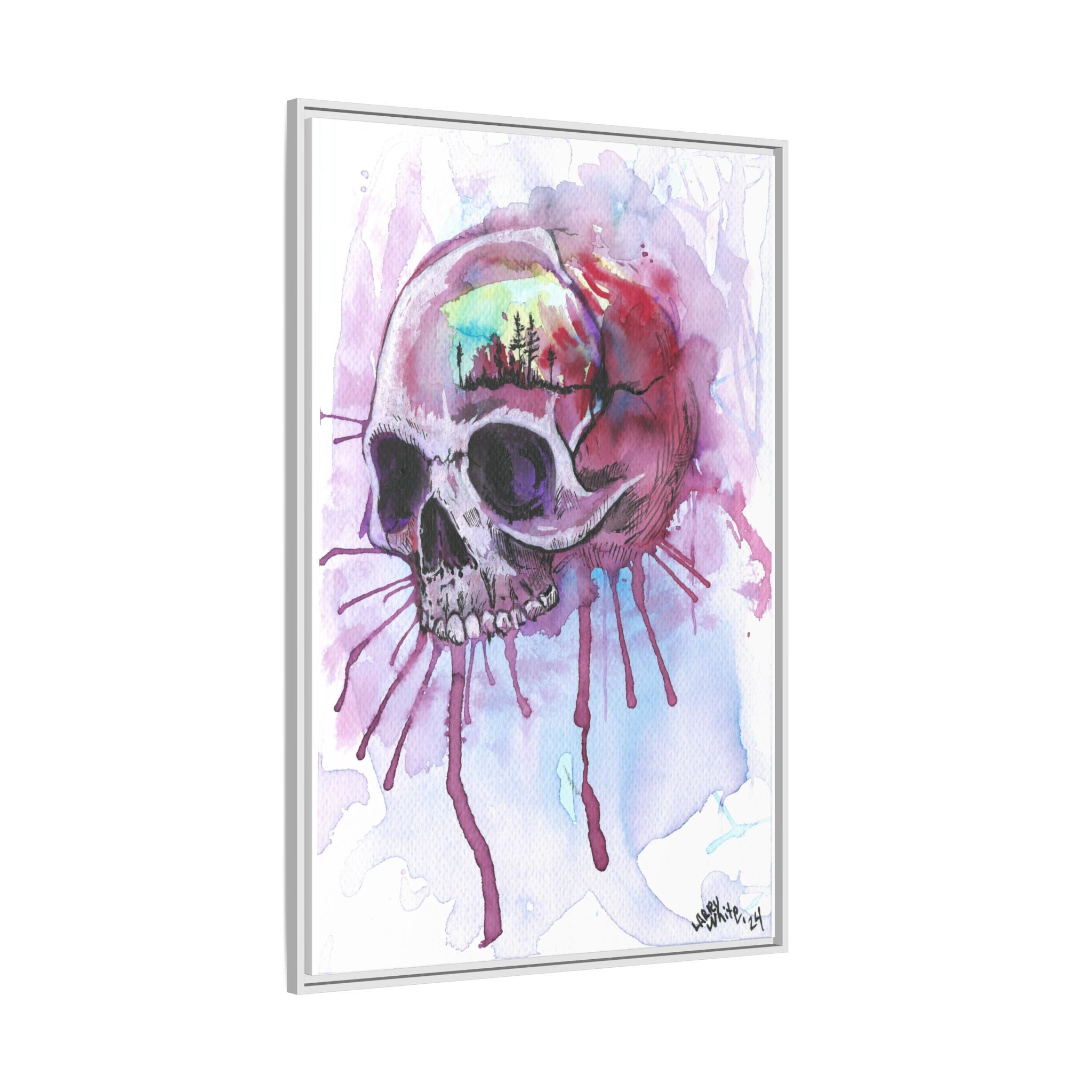 Sweet Home Watercolor Skull Canvas Print — Matte Framed Wall Art