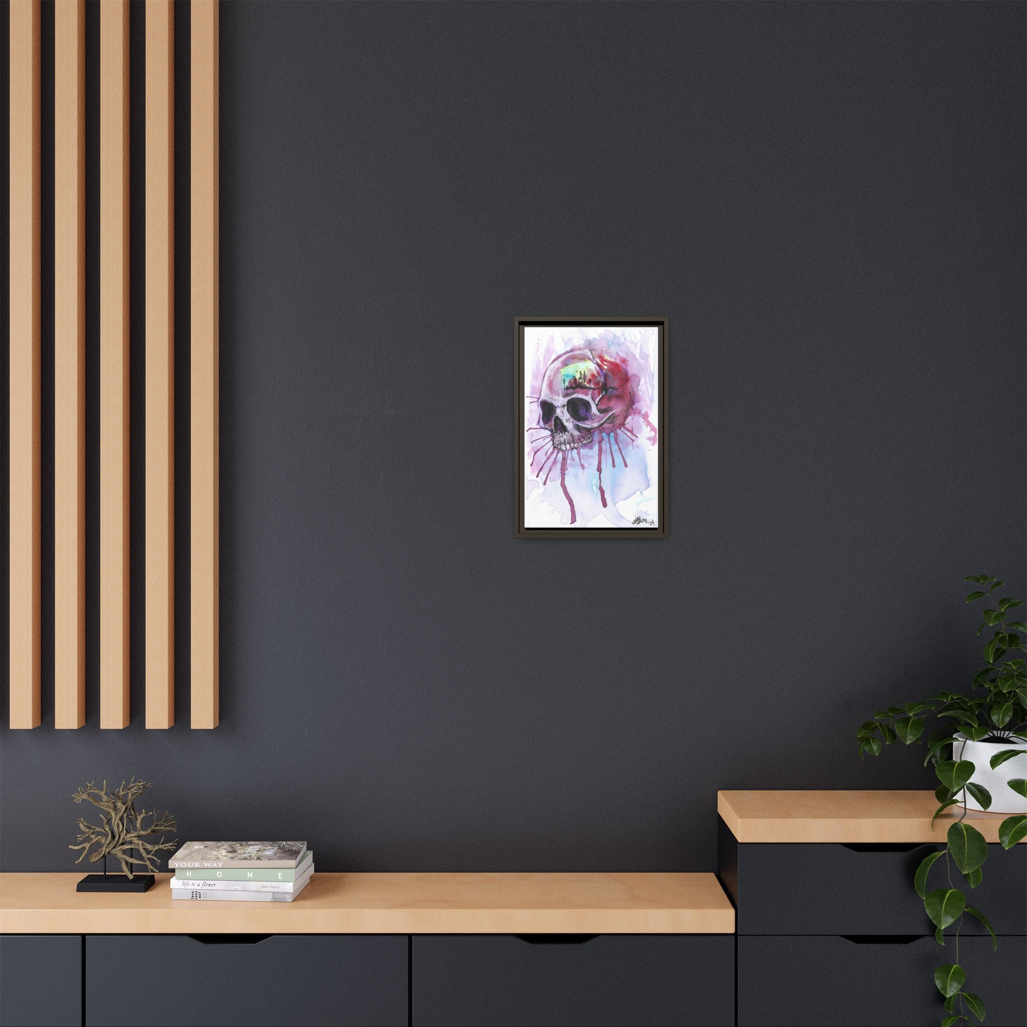 Sweet Home Watercolor Skull Canvas Print — Matte Framed Wall Art
