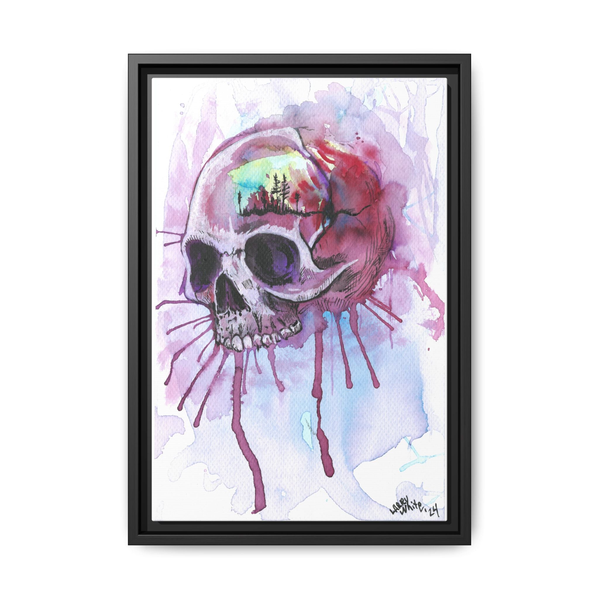 Sweet Home Watercolor Skull Canvas Print — Matte Framed Wall Art