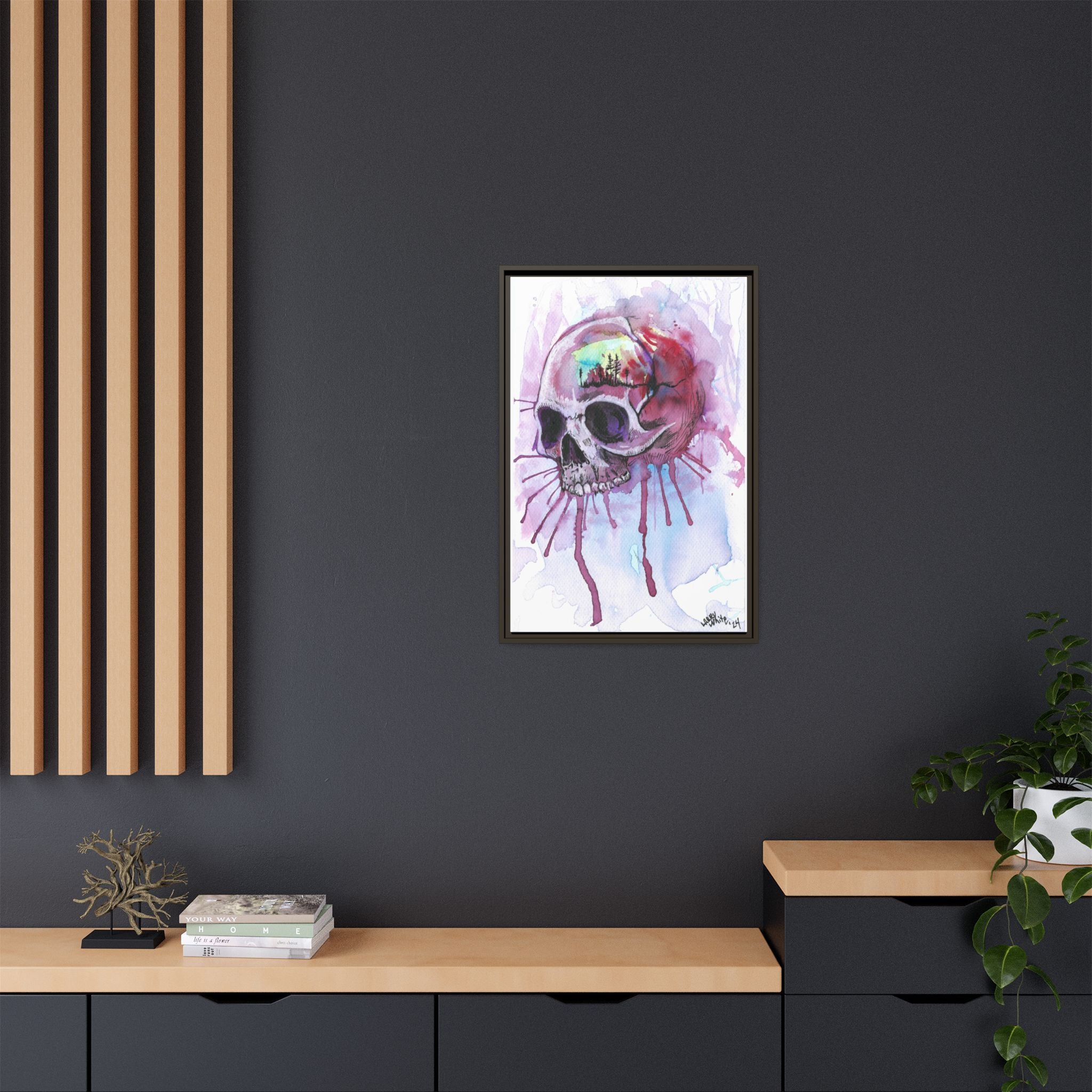 Sweet Home Watercolor Skull Canvas Print — Matte Framed Wall Art