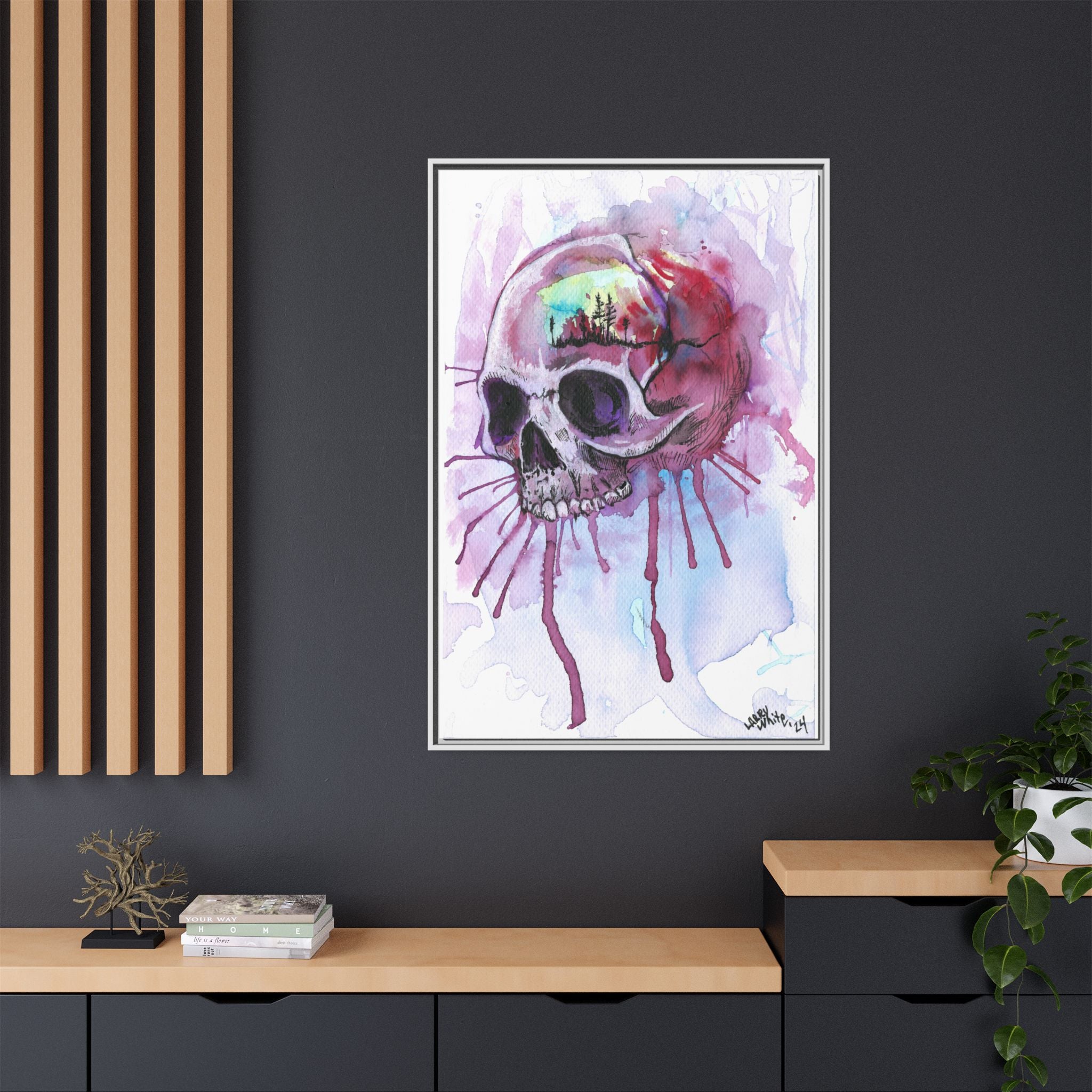 Sweet Home Watercolor Skull Canvas Print — Matte Framed Wall Art