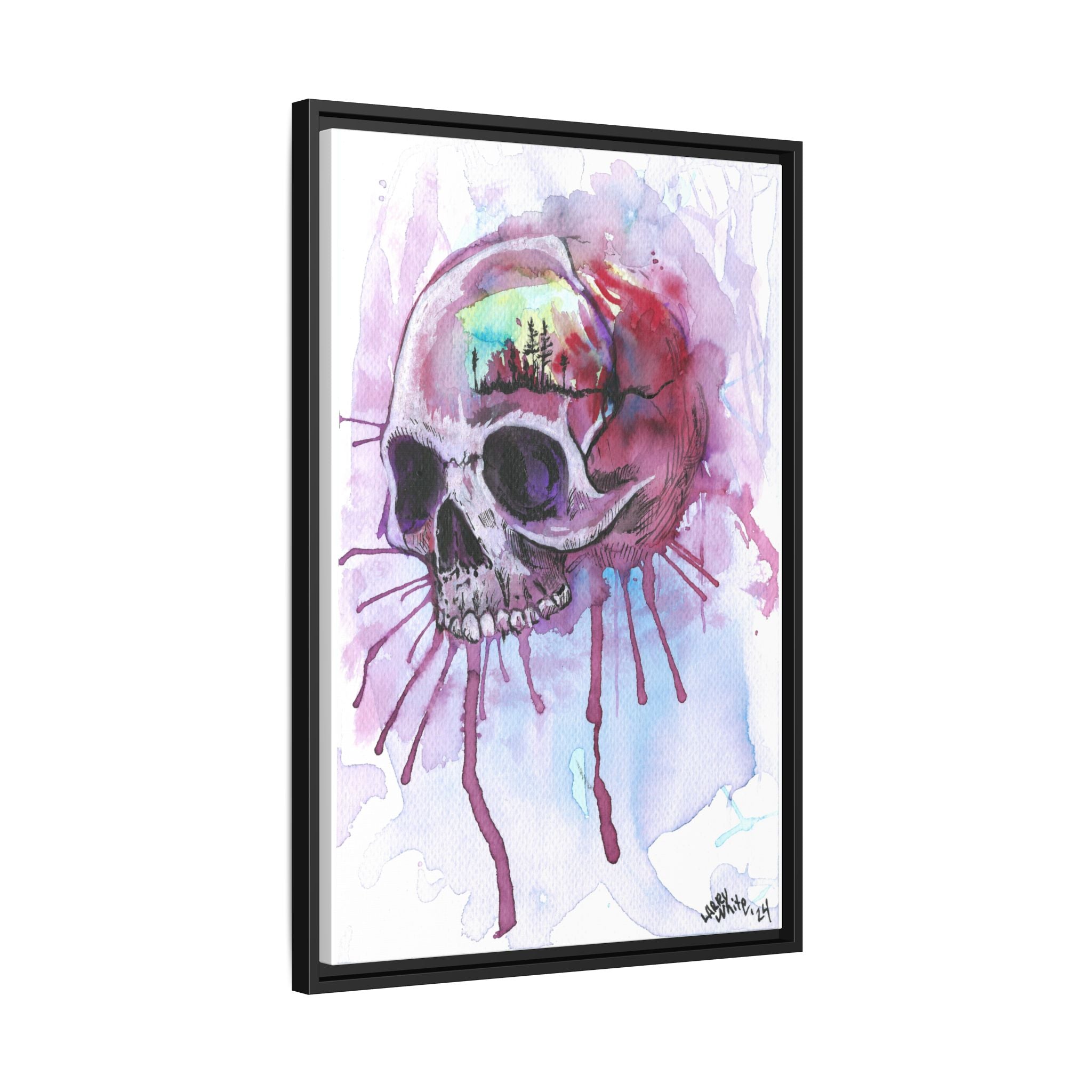 Sweet Home Watercolor Skull Canvas Print — Matte Framed Wall Art