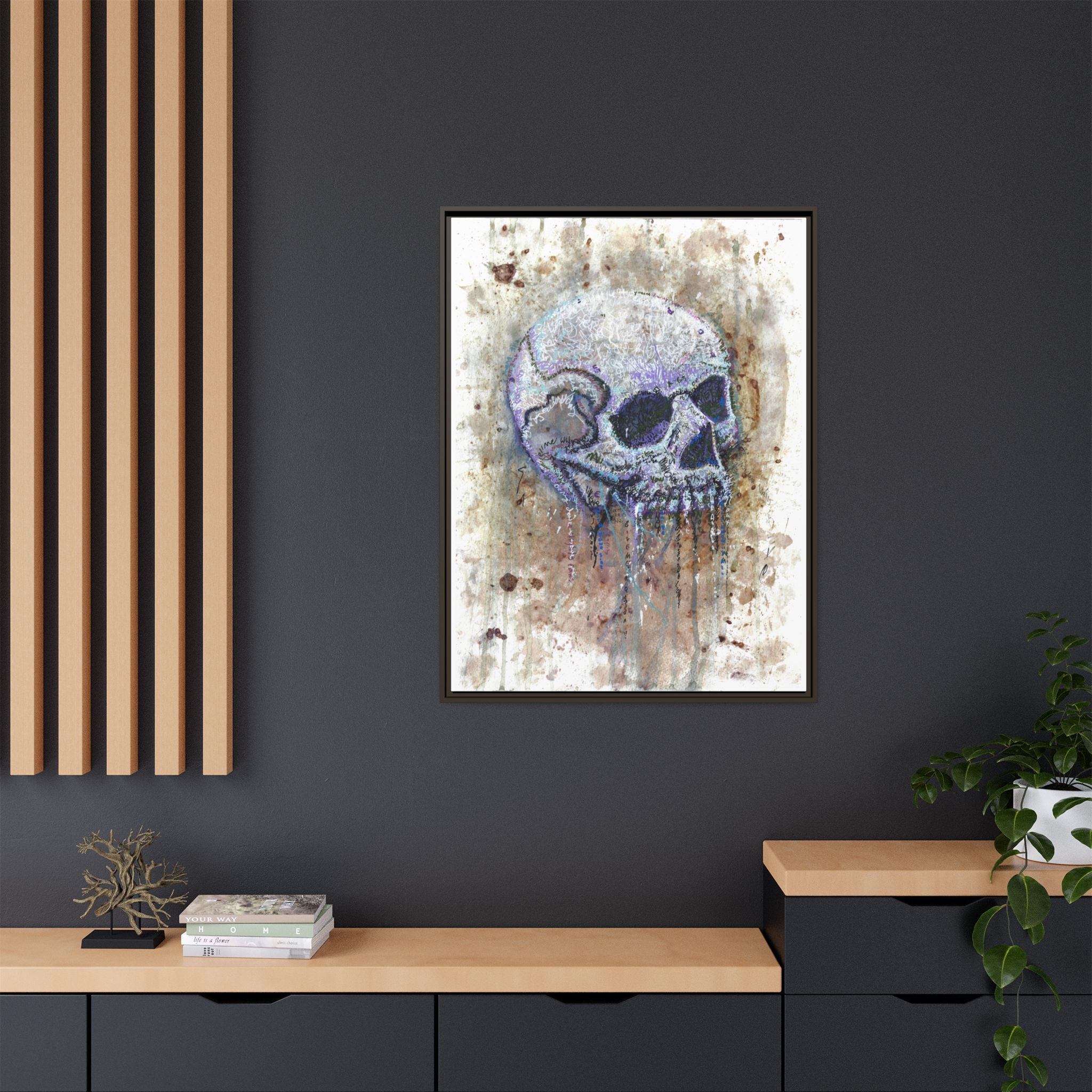 "Albums" Skull Art by Larry White  Framed Matte Canvas —
