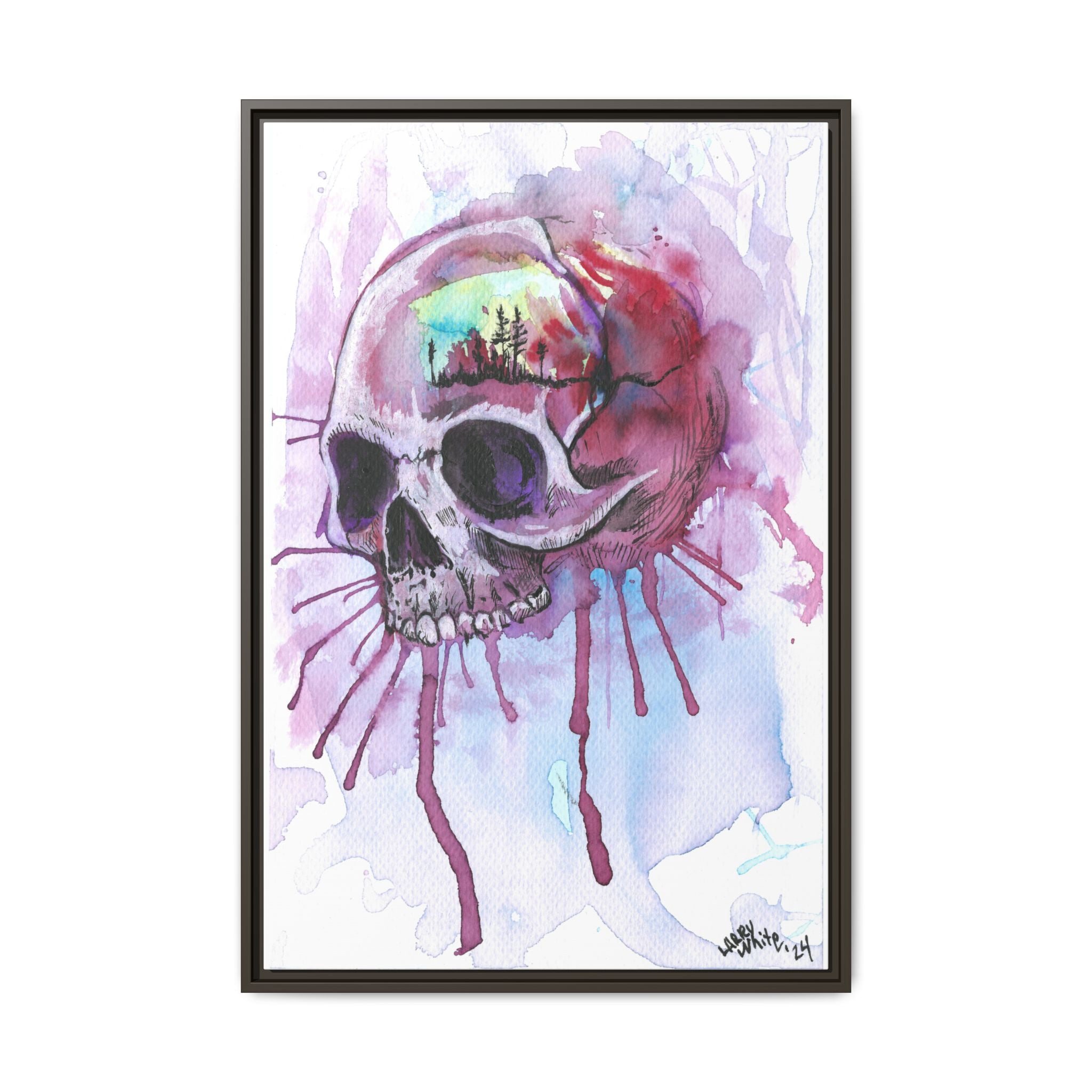 Sweet Home Watercolor Skull Canvas Print — Matte Framed Wall Art