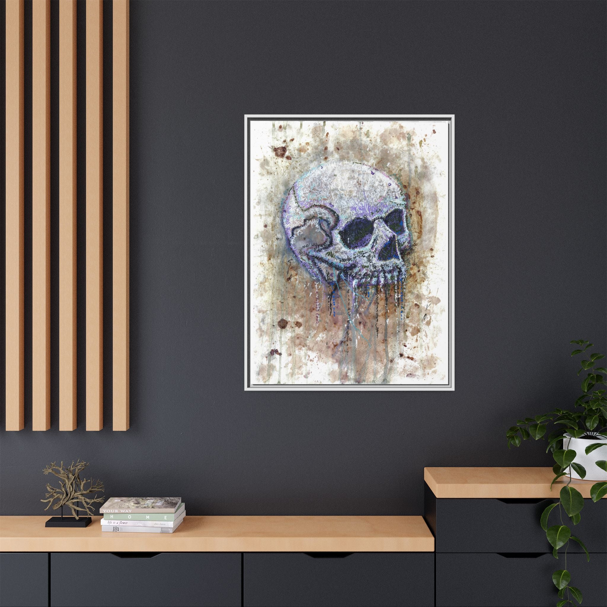 "Albums" Skull Art by Larry White  Framed Matte Canvas —