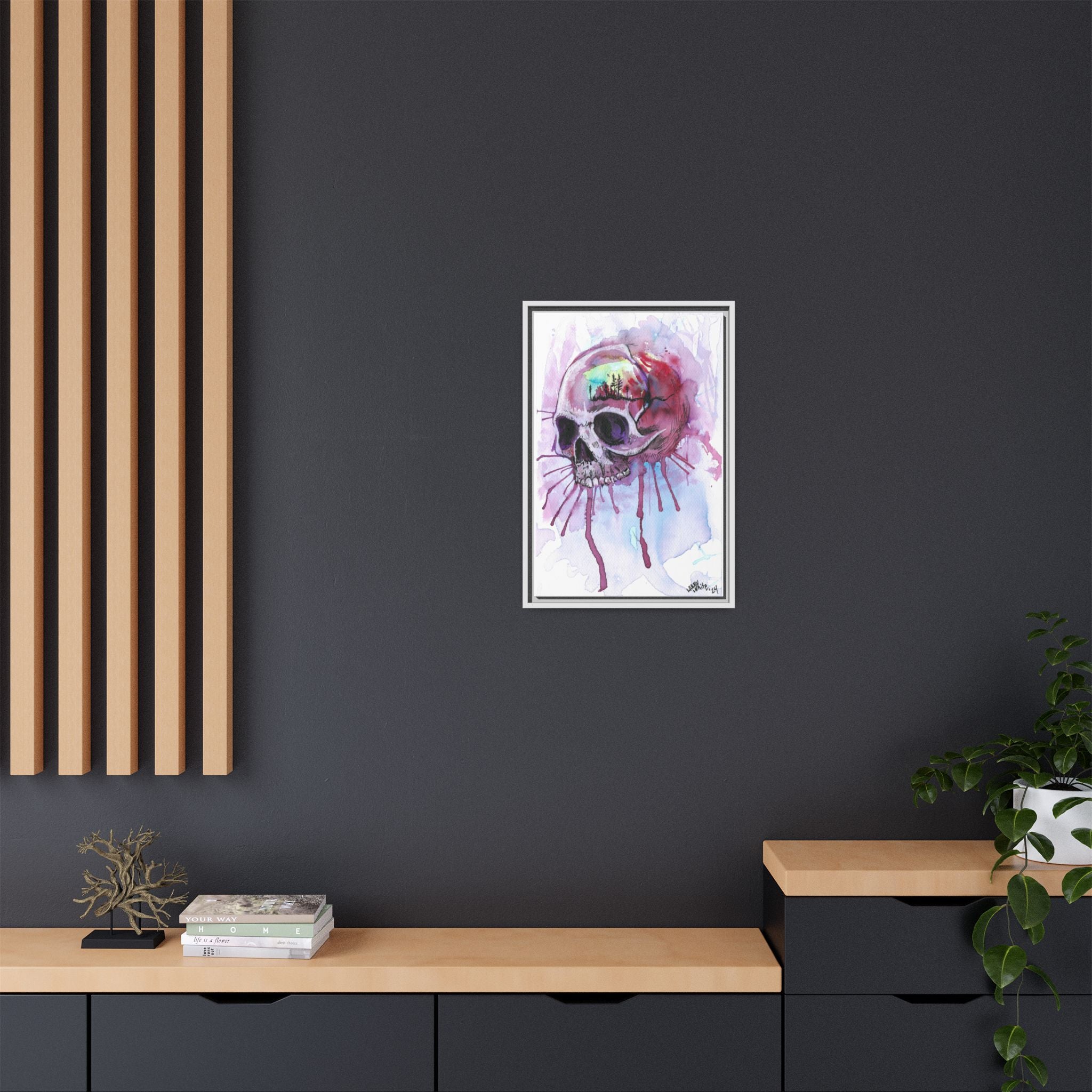 Sweet Home Watercolor Skull Canvas Print — Matte Framed Wall Art