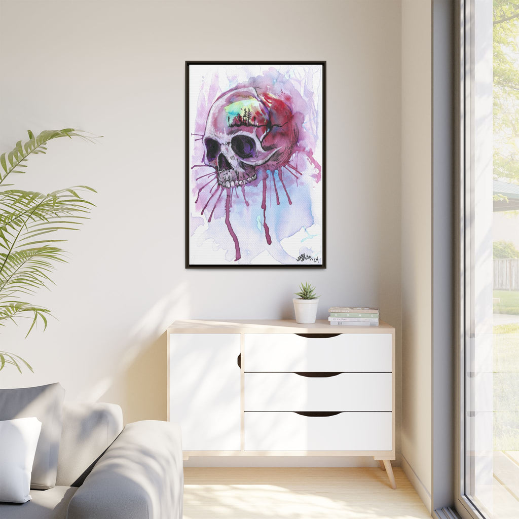 Sweet Home Watercolor Skull Canvas Print — Matte Framed Wall Art