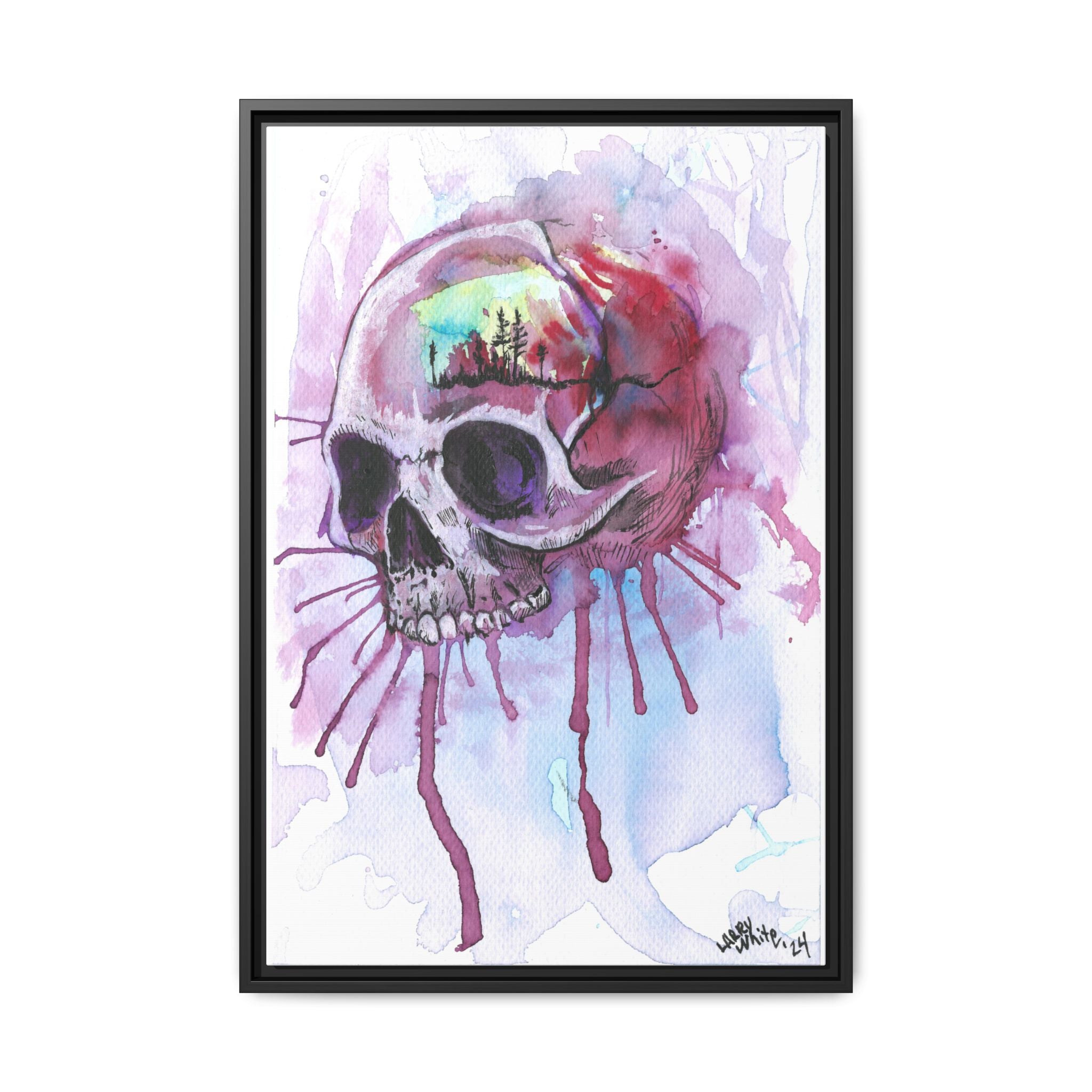 Sweet Home Watercolor Skull Canvas Print — Matte Framed Wall Art
