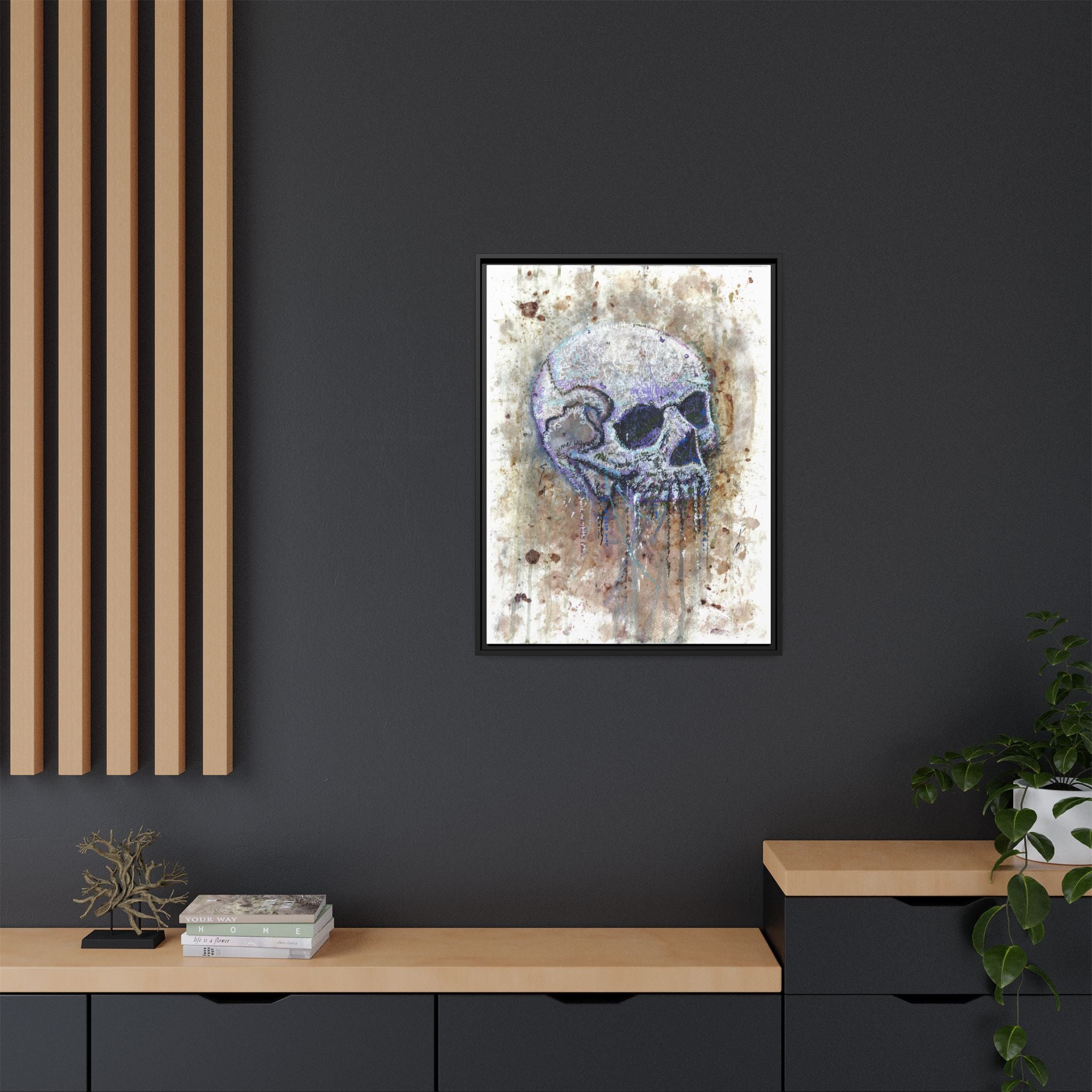 "Albums" Skull Art by Larry White  Framed Matte Canvas —