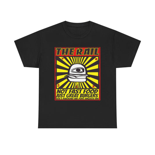 Retro Burger Tee - The Rail Not Fast Food Just Great Burgers