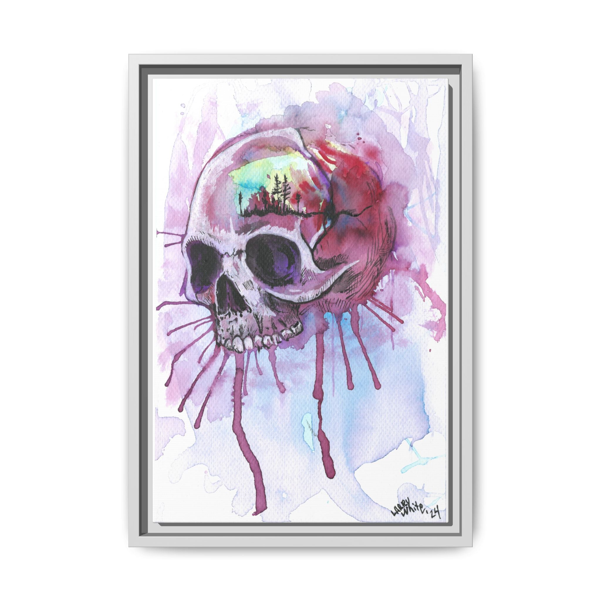 Sweet Home Watercolor Skull Canvas Print — Matte Framed Wall Art