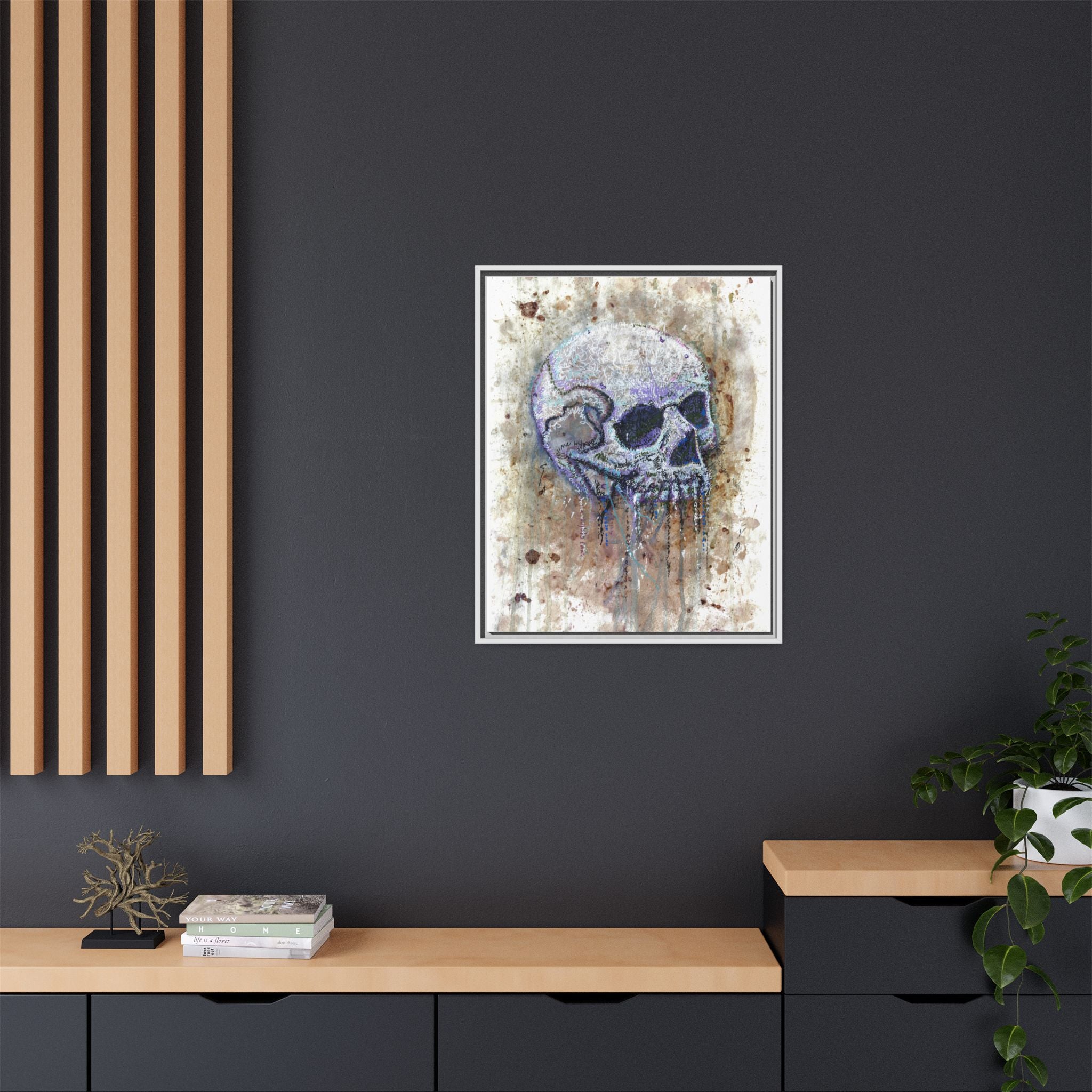 "Albums" Skull Art by Larry White  Framed Matte Canvas —