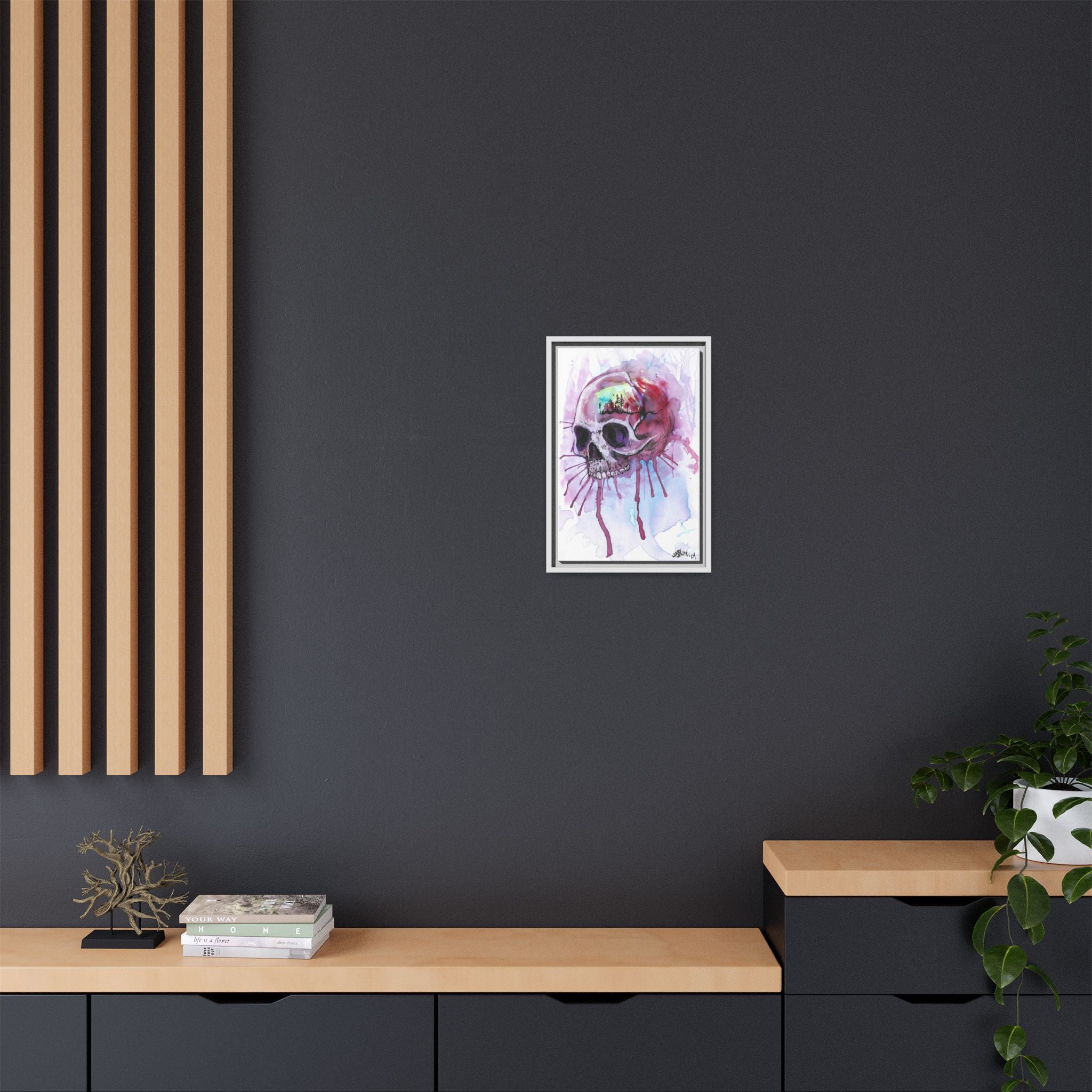Sweet Home Watercolor Skull Canvas Print — Matte Framed Wall Art