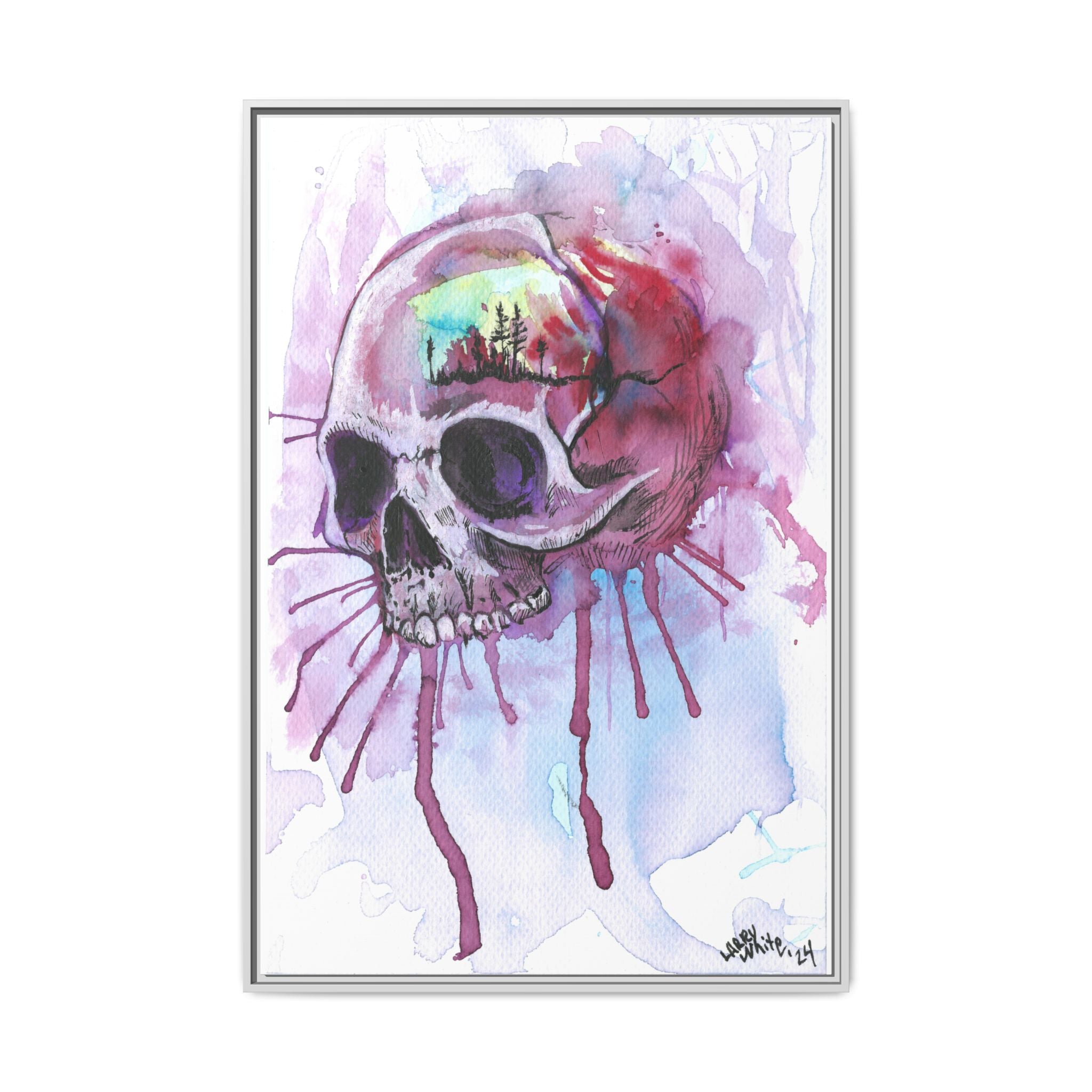 Sweet Home Watercolor Skull Canvas Print — Matte Framed Wall Art