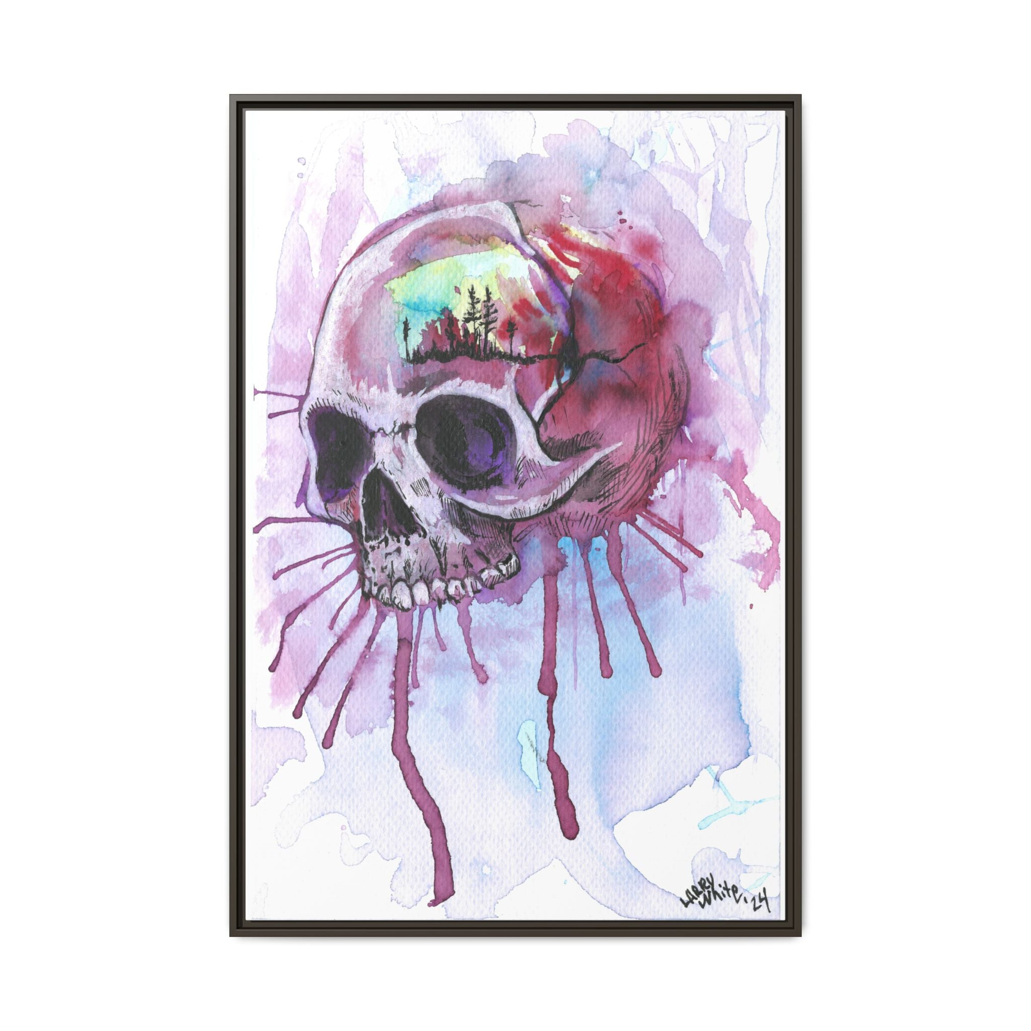 Sweet Home Watercolor Skull Canvas Print — Matte Framed Wall Art