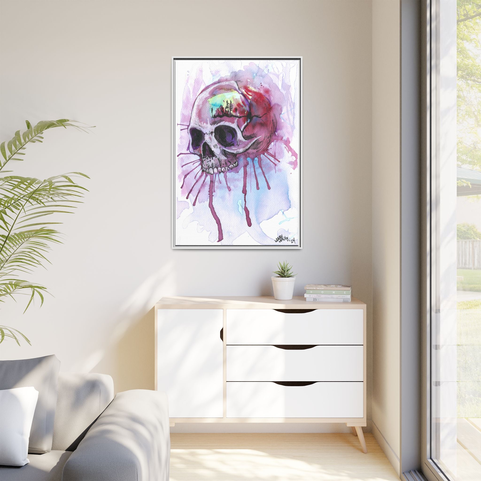 Sweet Home Watercolor Skull Canvas Print — Matte Framed Wall Art