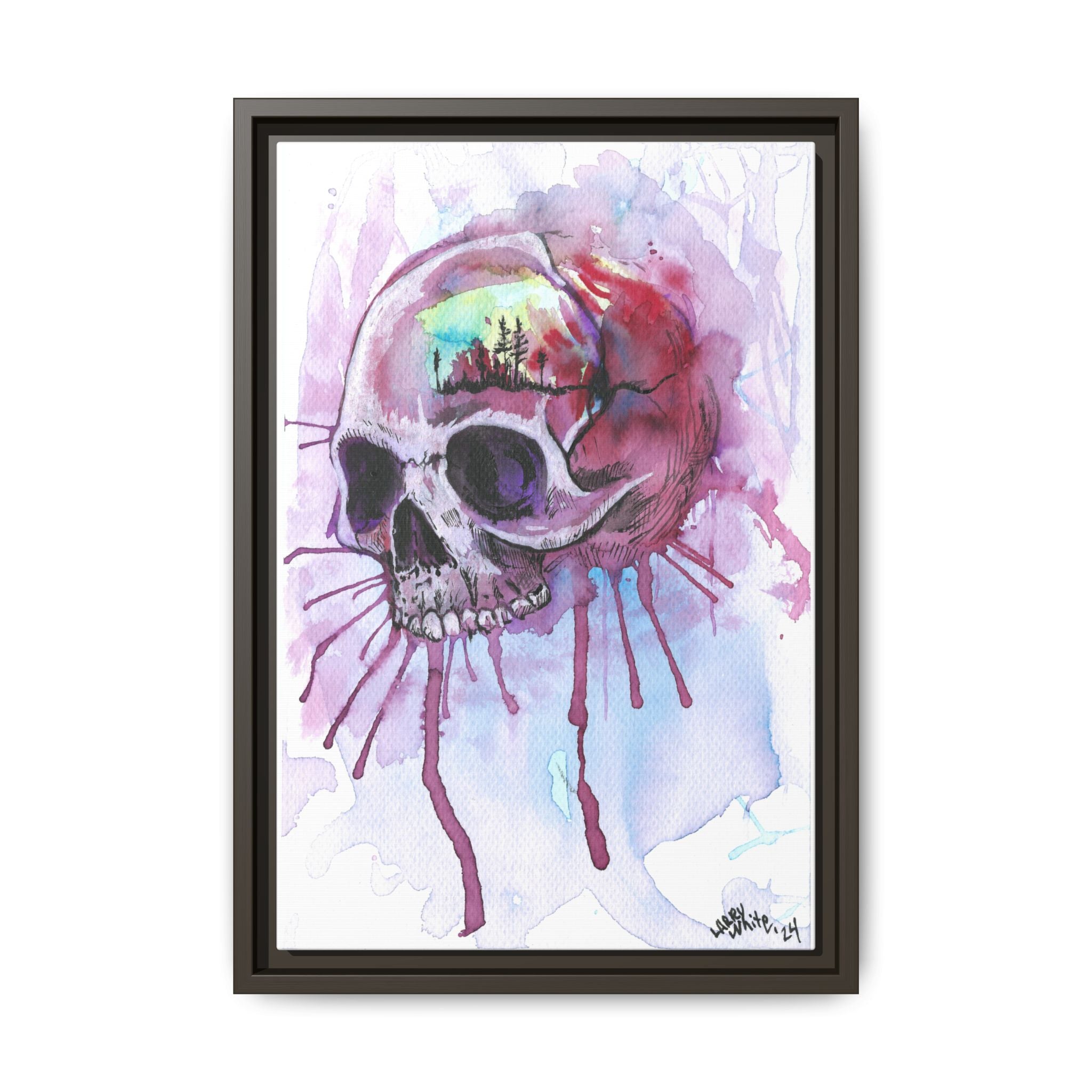 Sweet Home Watercolor Skull Canvas Print — Matte Framed Wall Art