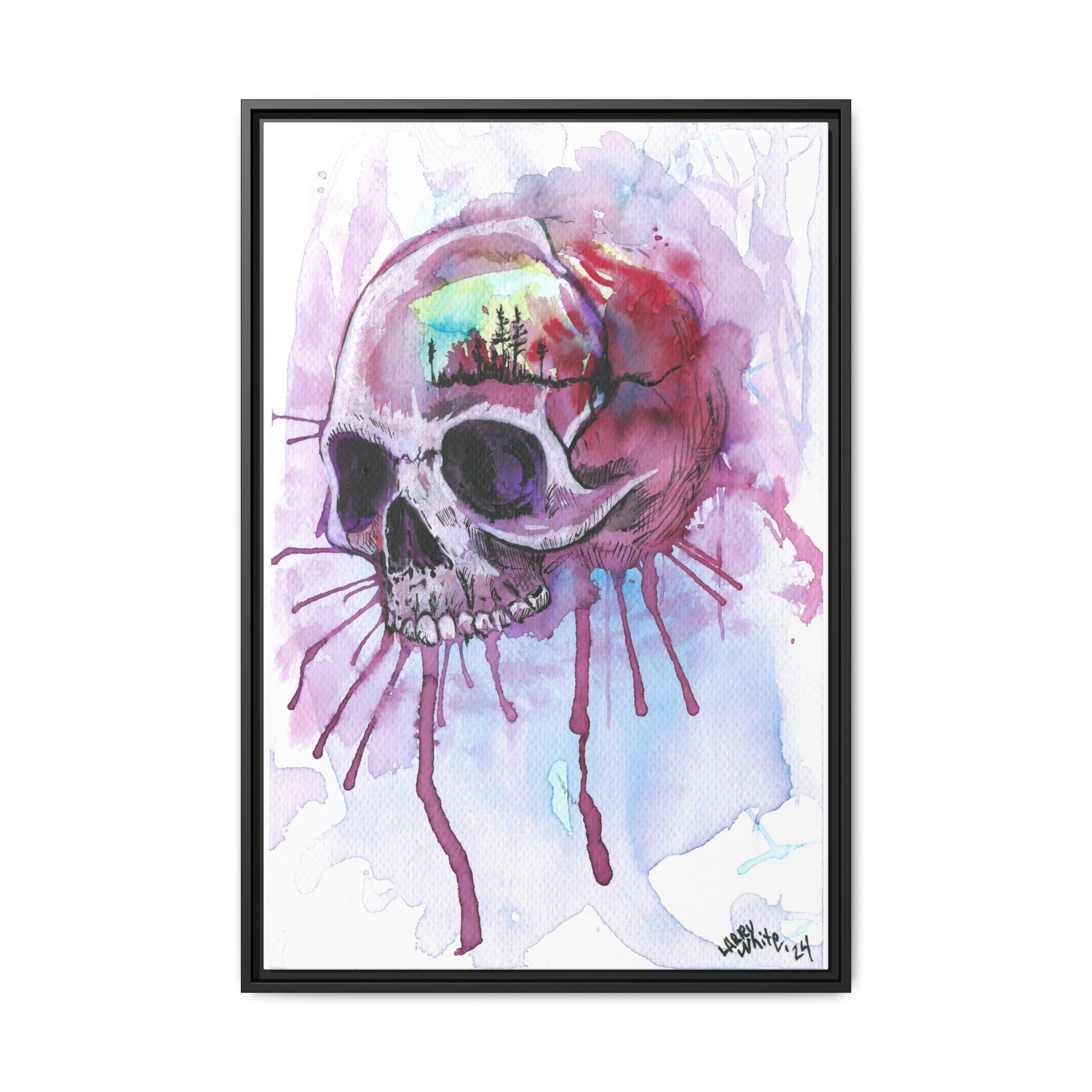 Sweet Home Watercolor Skull Canvas Print — Matte Framed Wall Art