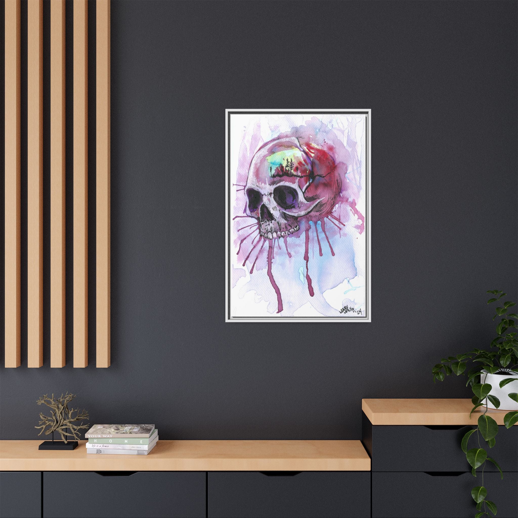 Sweet Home Watercolor Skull Canvas Print — Matte Framed Wall Art