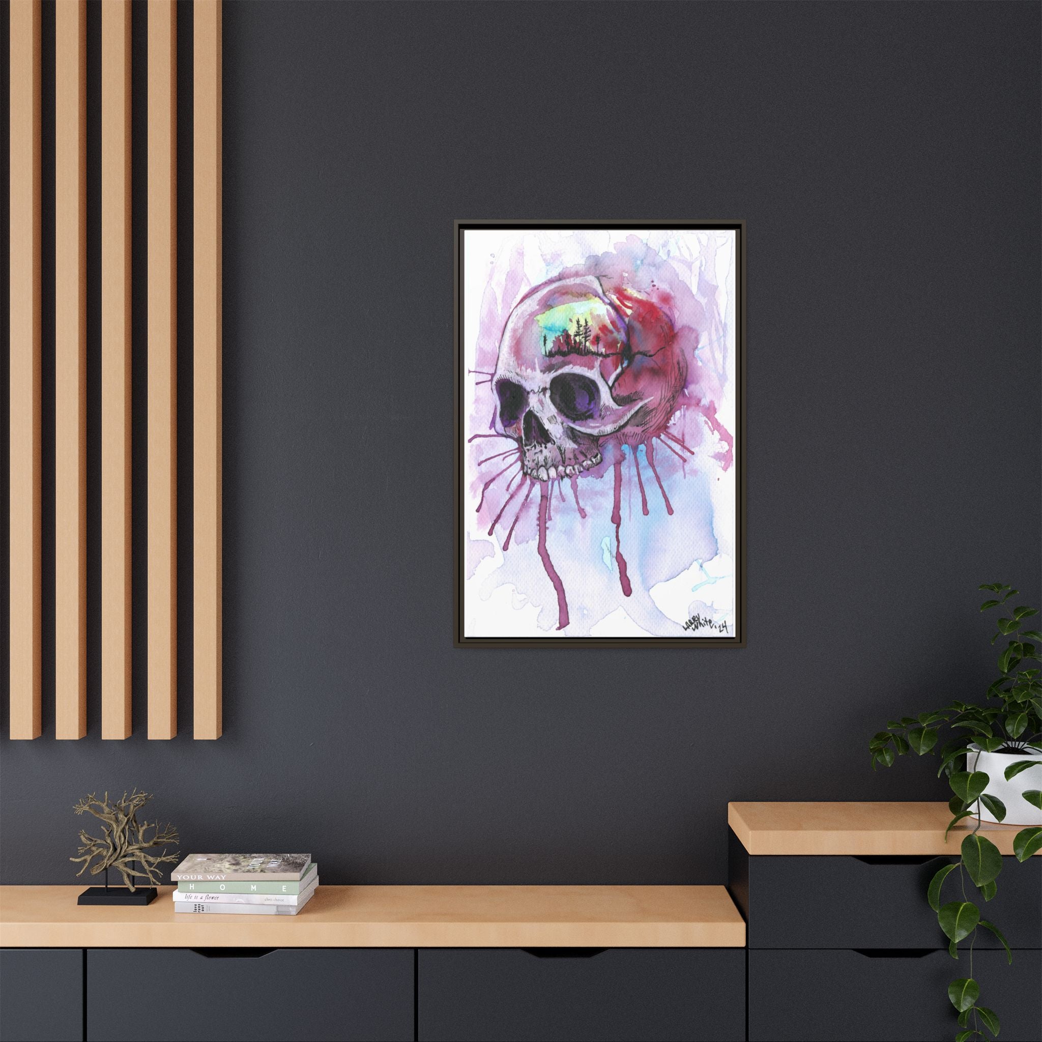 Sweet Home Watercolor Skull Canvas Print — Matte Framed Wall Art