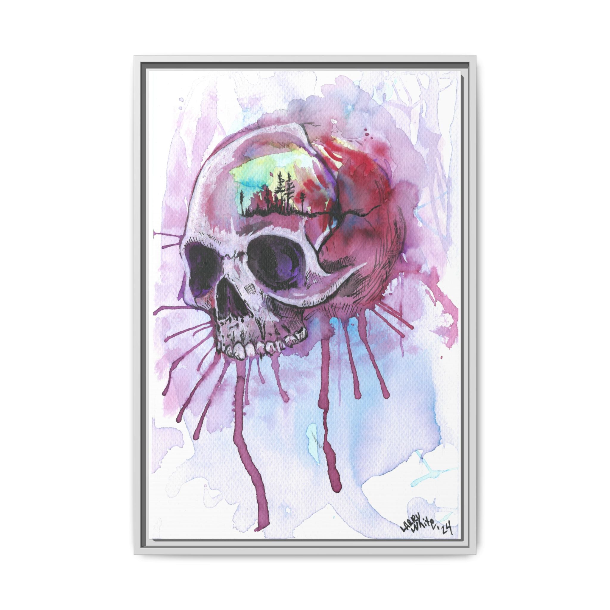 Sweet Home Watercolor Skull Canvas Print — Matte Framed Wall Art