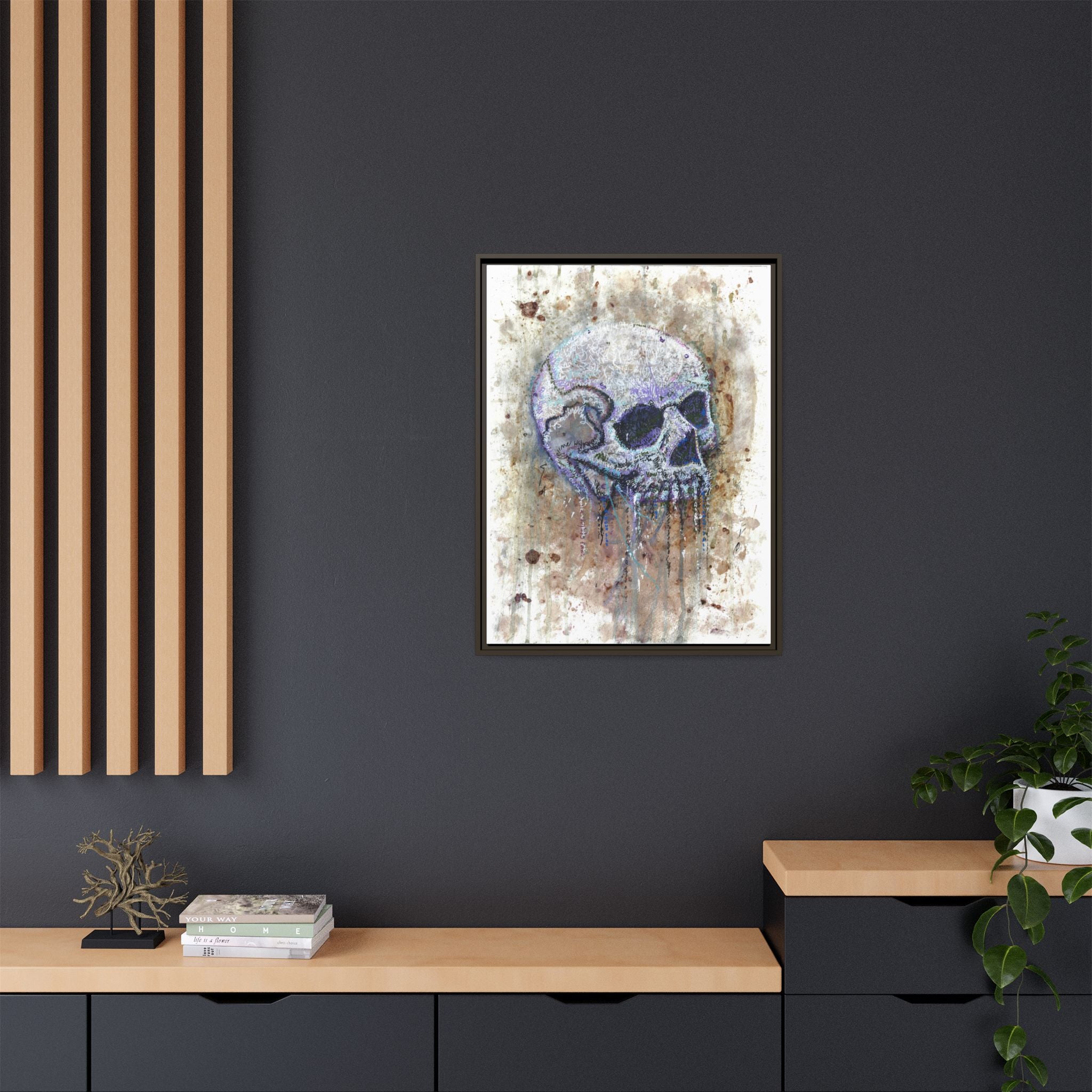 "Albums" Skull Art by Larry White  Framed Matte Canvas —