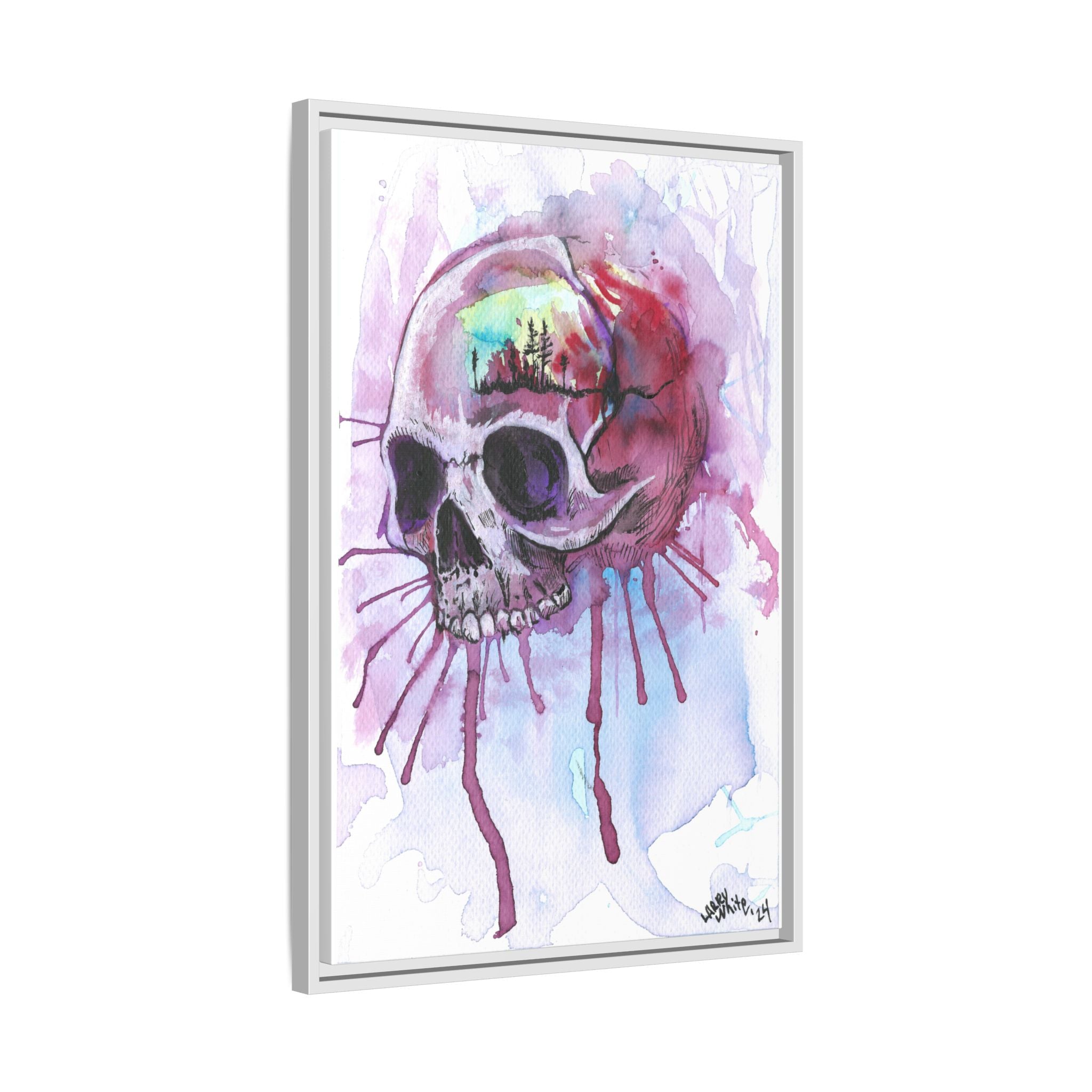 Sweet Home Watercolor Skull Canvas Print — Matte Framed Wall Art