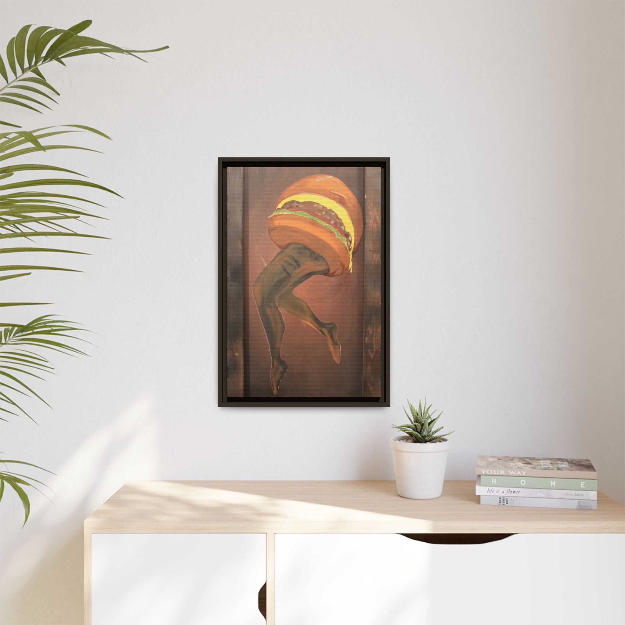 Burger legs Framed Canvas Art —By Larry White