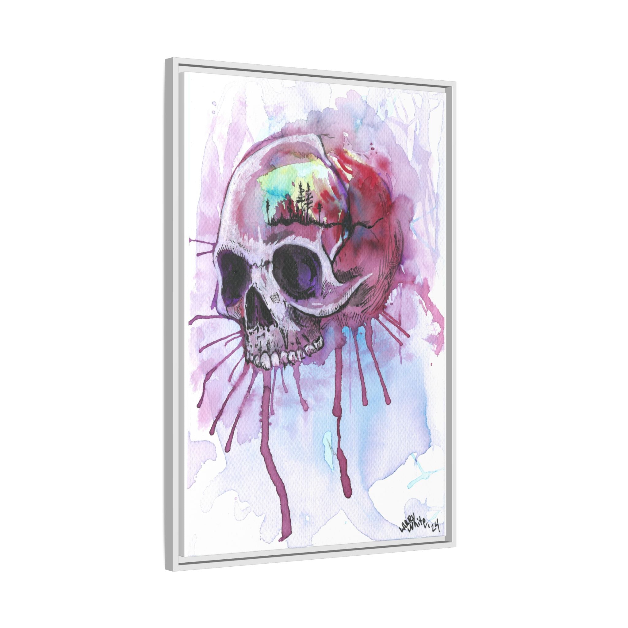 Sweet Home Watercolor Skull Canvas Print — Matte Framed Wall Art