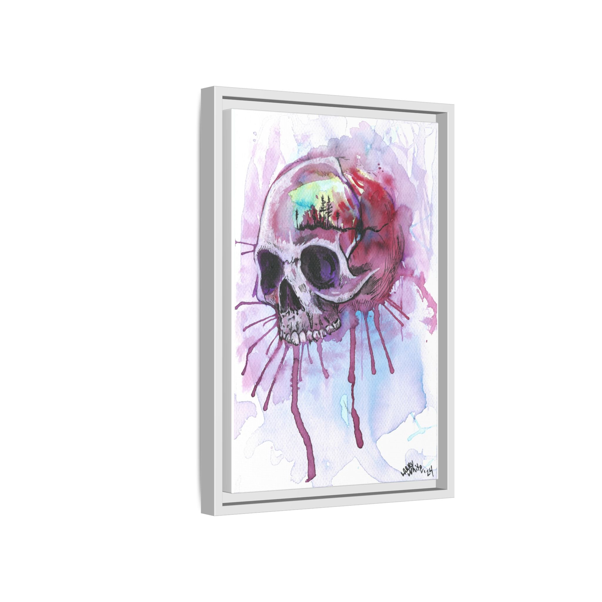 Sweet Home Watercolor Skull Canvas Print — Matte Framed Wall Art
