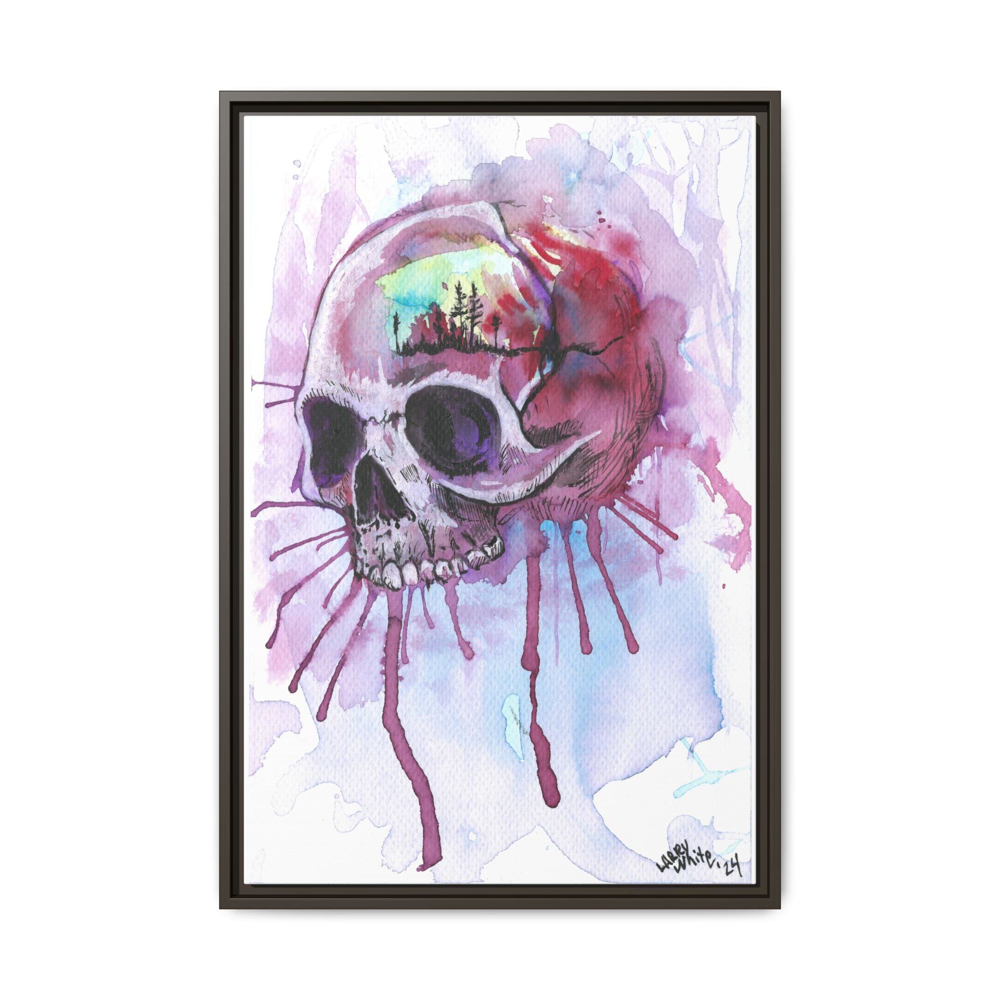 Sweet Home Watercolor Skull Canvas Print — Matte Framed Wall Art