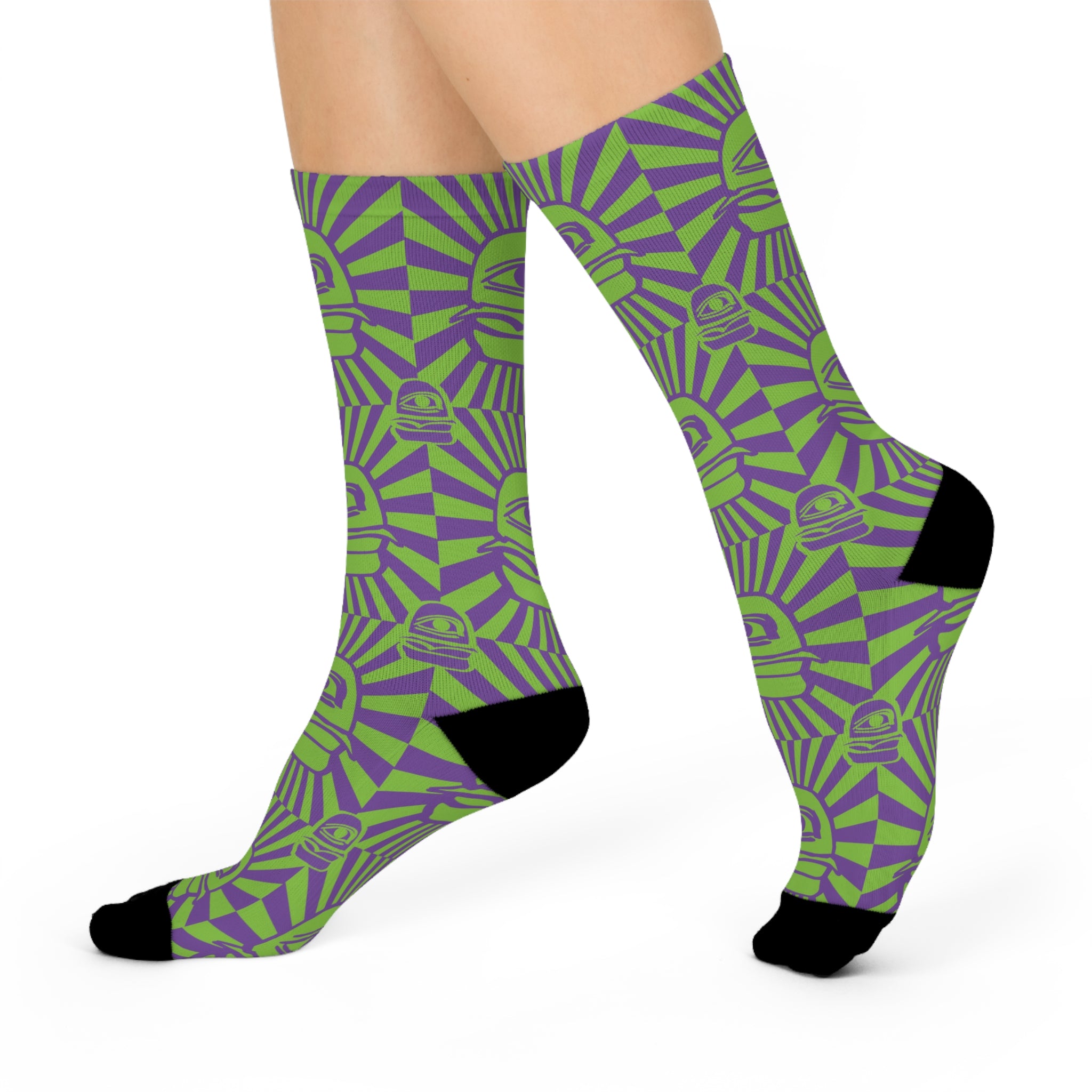 all seeing burger eye Cushioned Crew Socks - Purple and Green