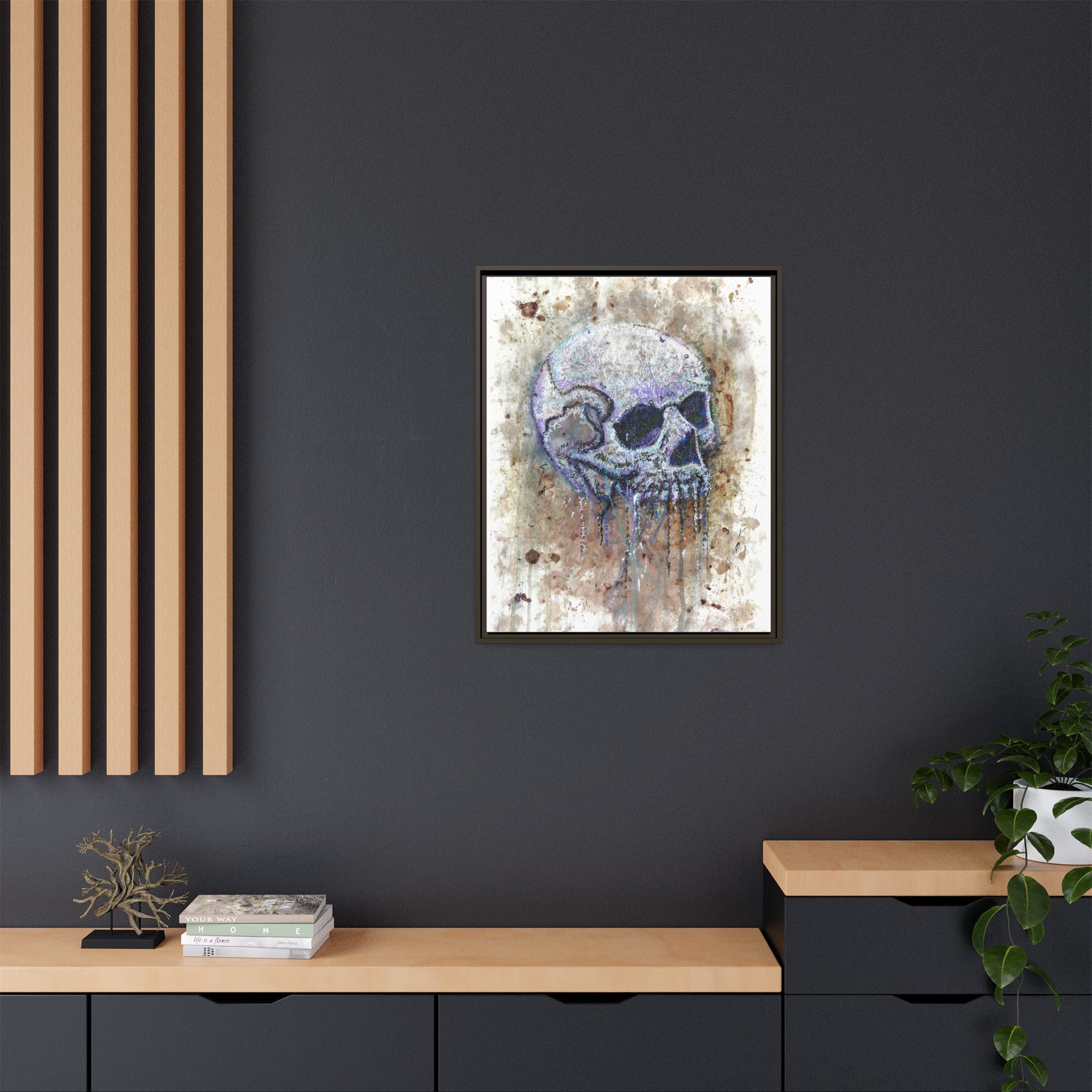 "Albums" Skull Art by Larry White  Framed Matte Canvas —