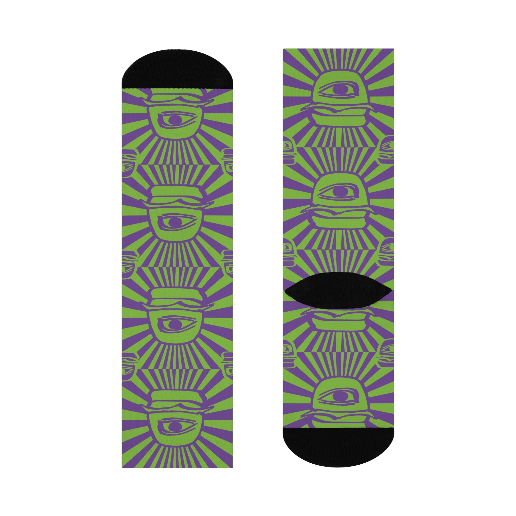 all seeing burger eye Cushioned Crew Socks - Purple and Green