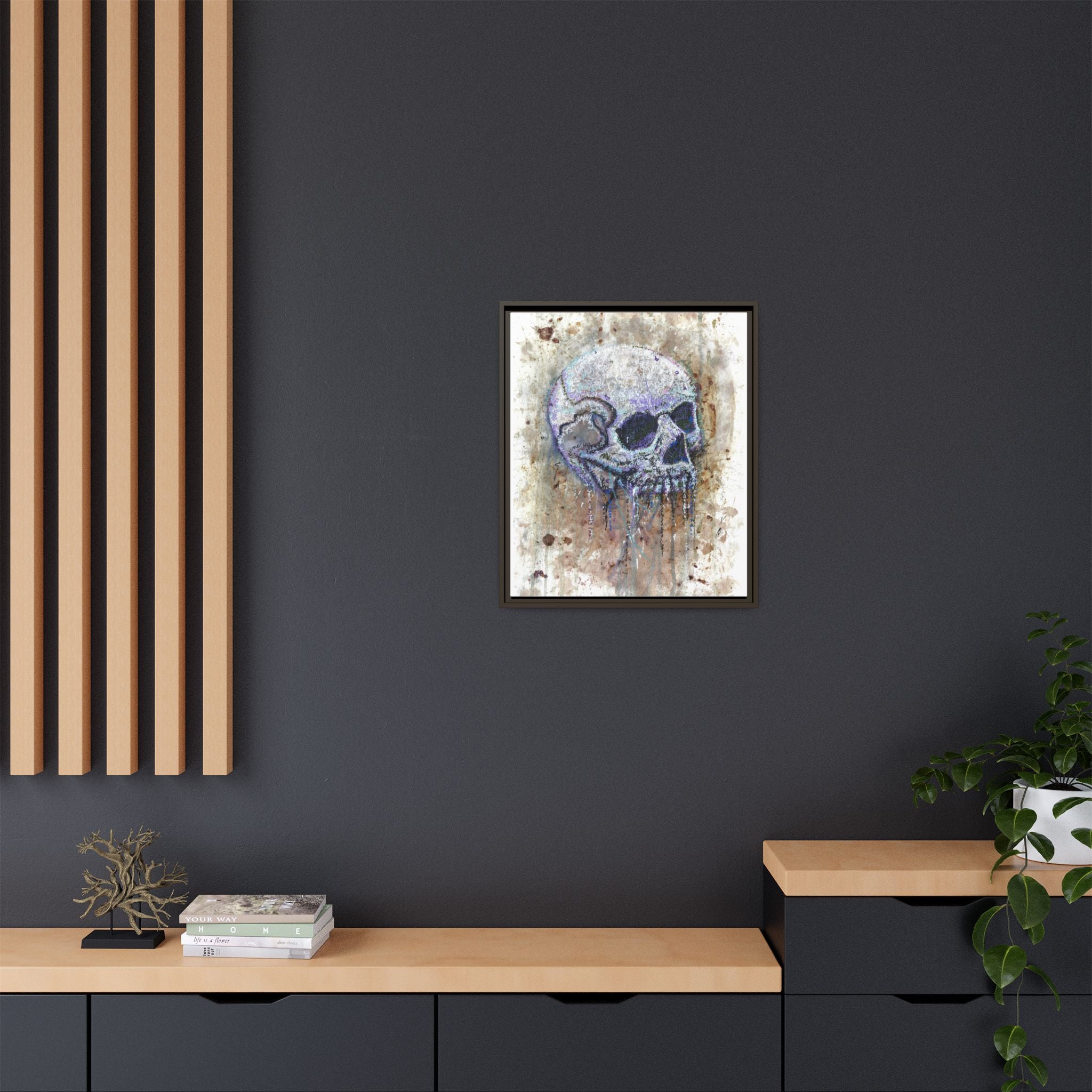 "Albums" Skull Art by Larry White  Framed Matte Canvas —