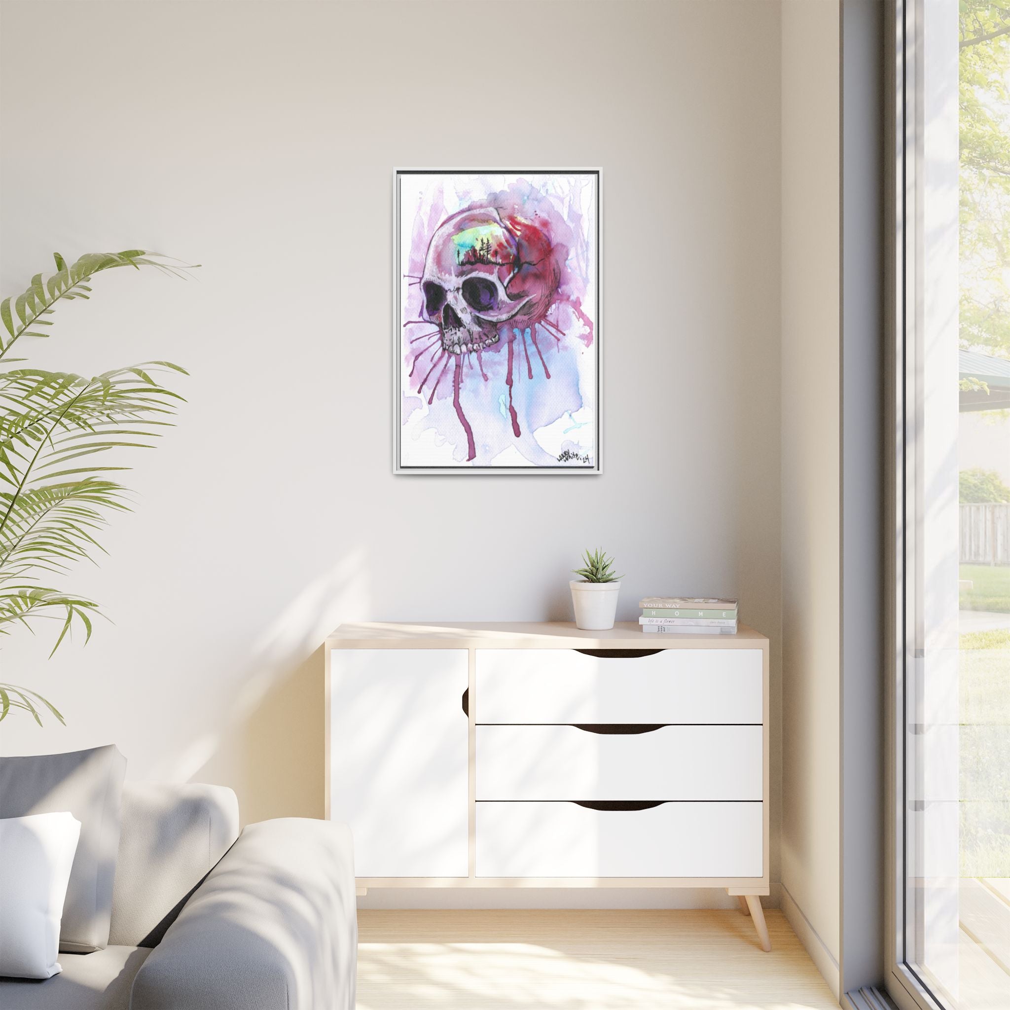 Sweet Home Watercolor Skull Canvas Print — Matte Framed Wall Art