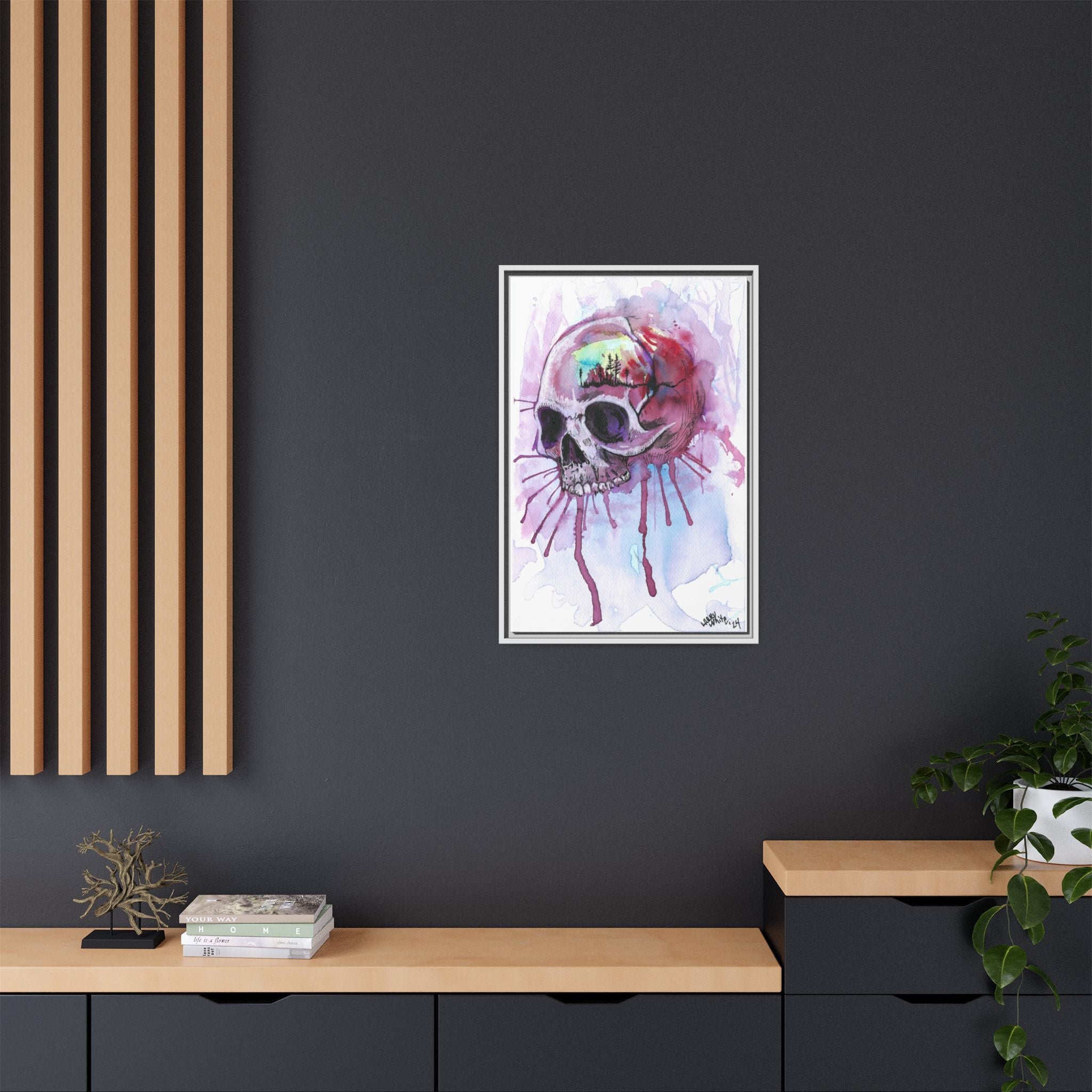 Sweet Home Watercolor Skull Canvas Print — Matte Framed Wall Art